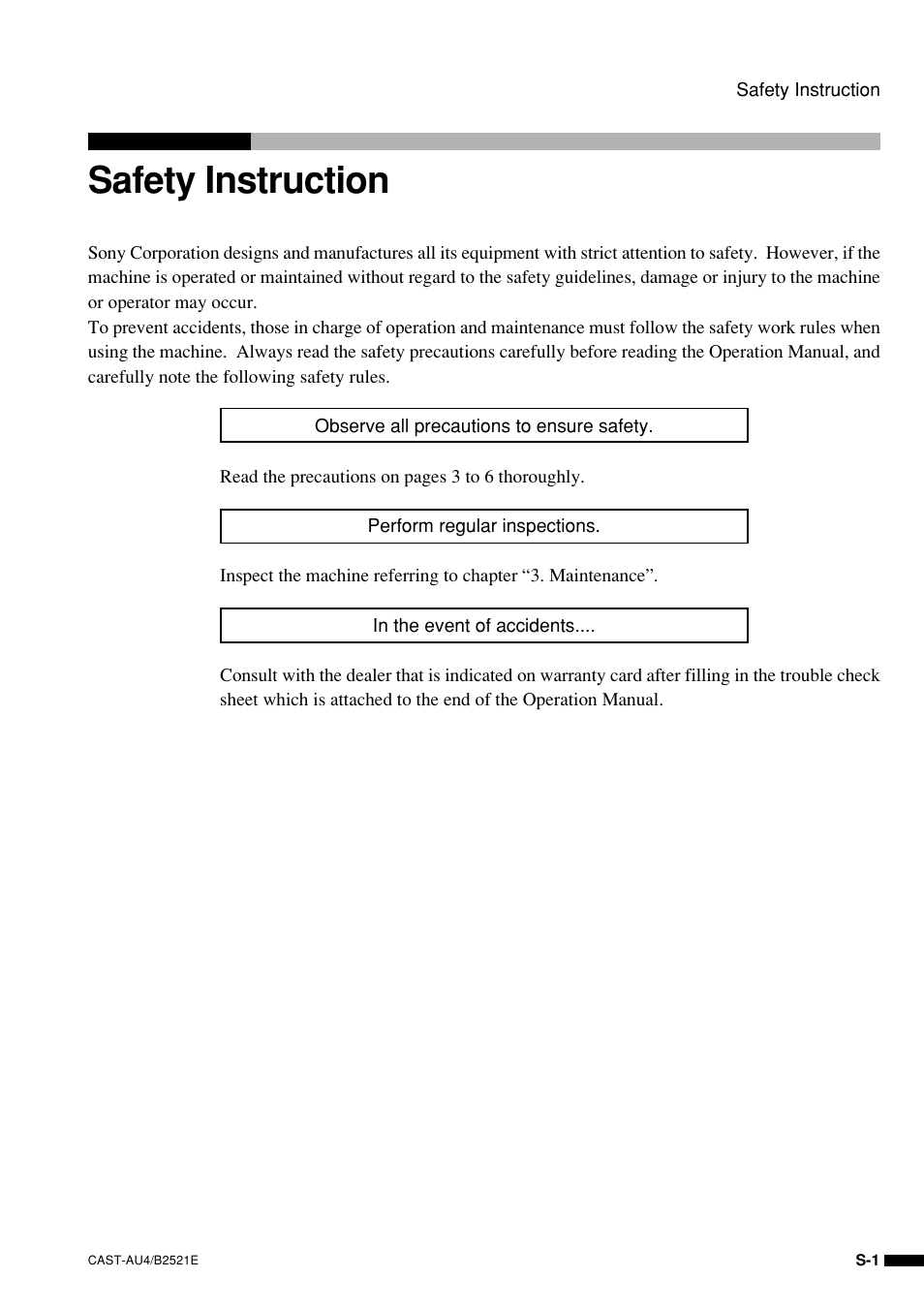 Safety instruction | Sony B2521E User Manual | Page 6 / 65