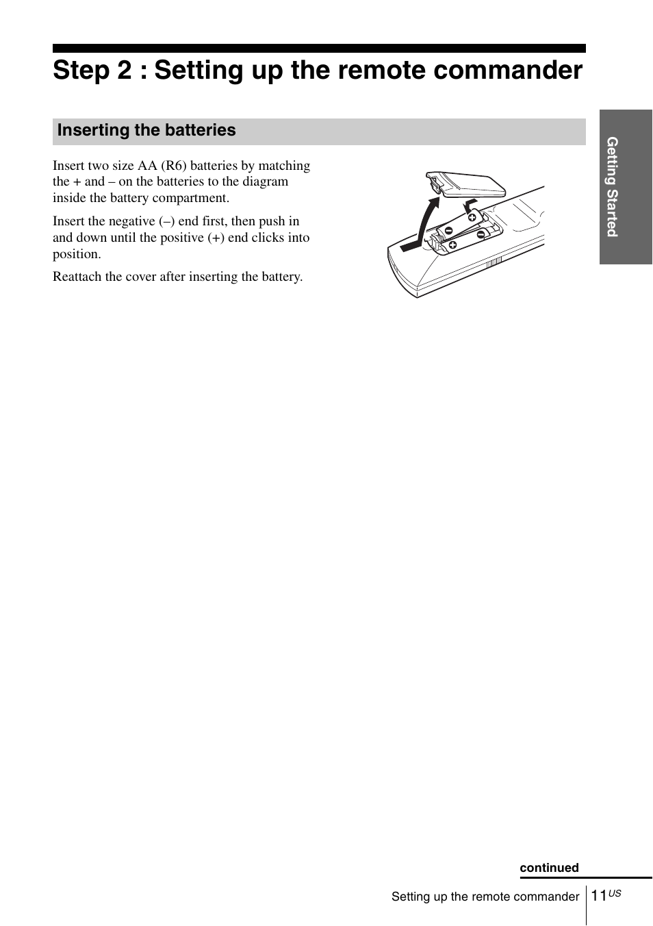 Step 2 : setting up the remote commander | Sony SLV-D271PDVD User Manual | Page 11 / 132