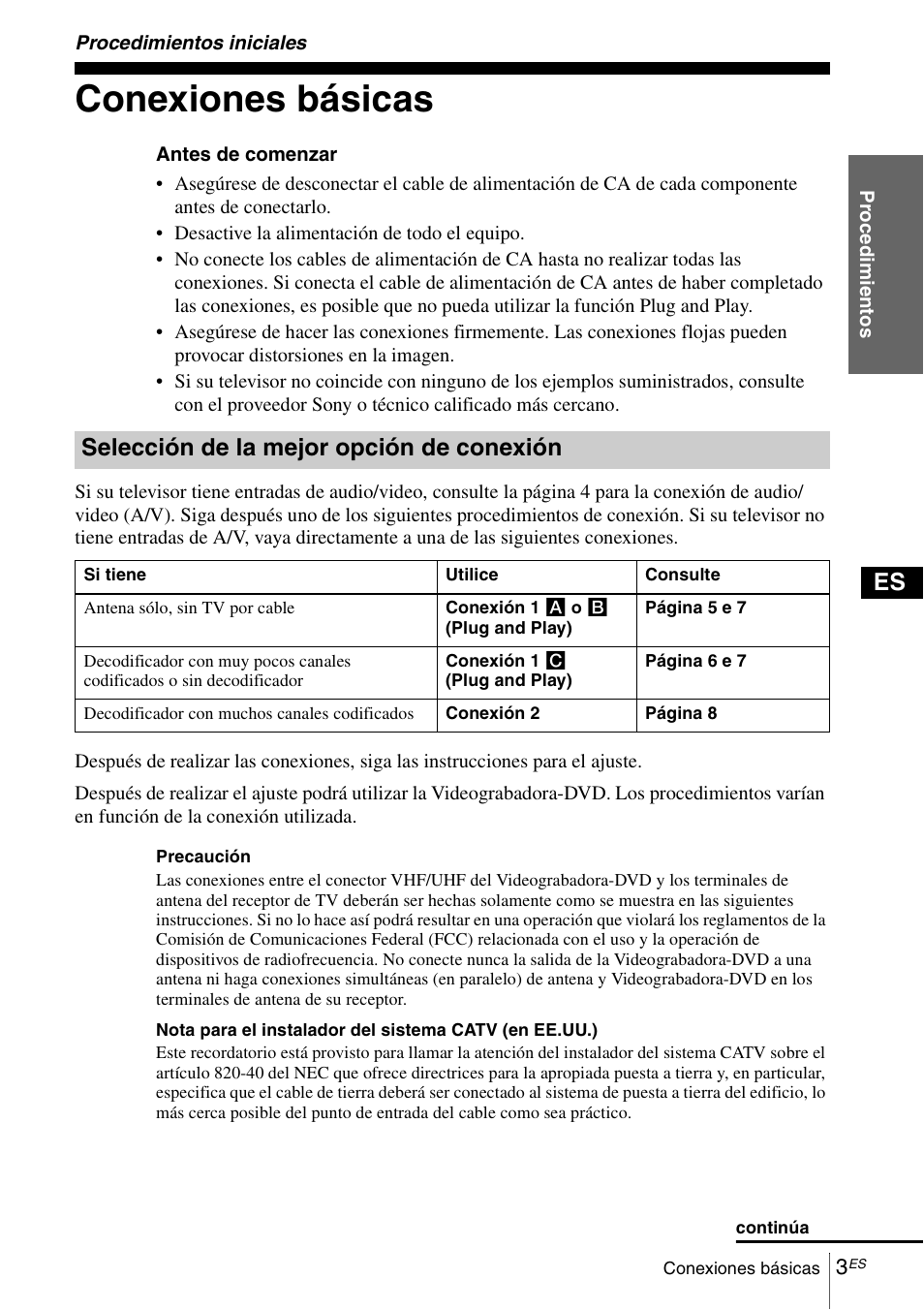 Procedimientos iniciales, Conexiones básicas, Selección de la mejor opción de conexión | Sony SLV-D271PDVD User Manual | Page 117 / 132