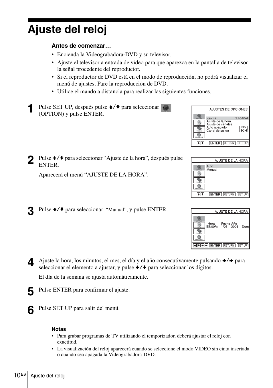 Ajuste del reloj | Sony SLV-D271PDVD User Manual | Page 124 / 132