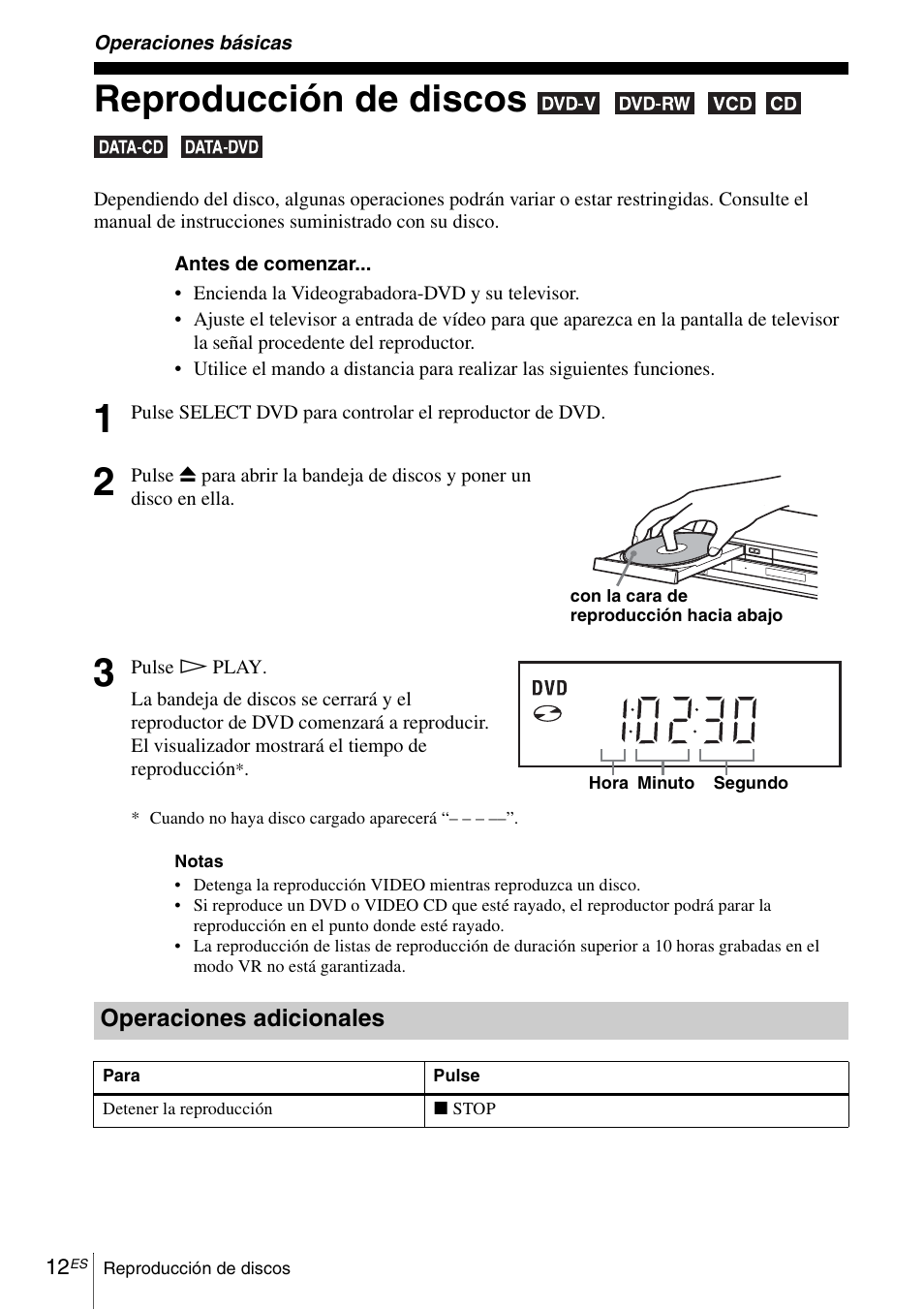 Operaciones básicas, Reproducción de discos | Sony SLV-D271PDVD User Manual | Page 126 / 132