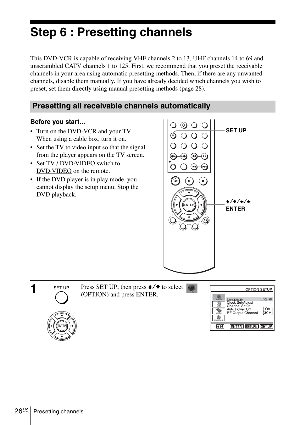 Step 6 : presetting channels | Sony SLV-D271PDVD User Manual | Page 26 / 132