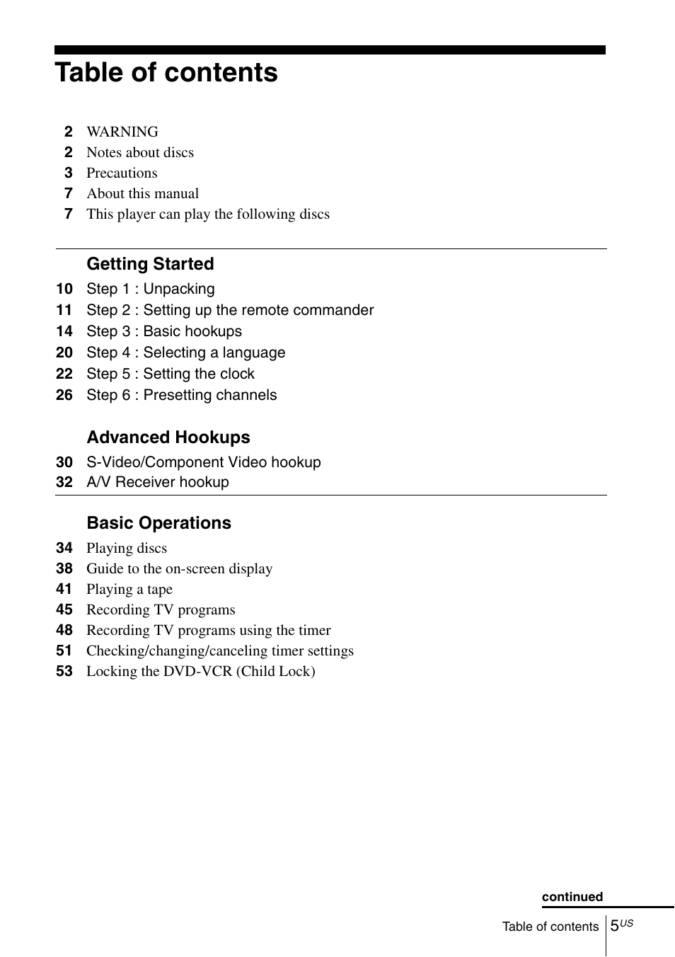 Sony SLV-D271PDVD User Manual | Page 5 / 132