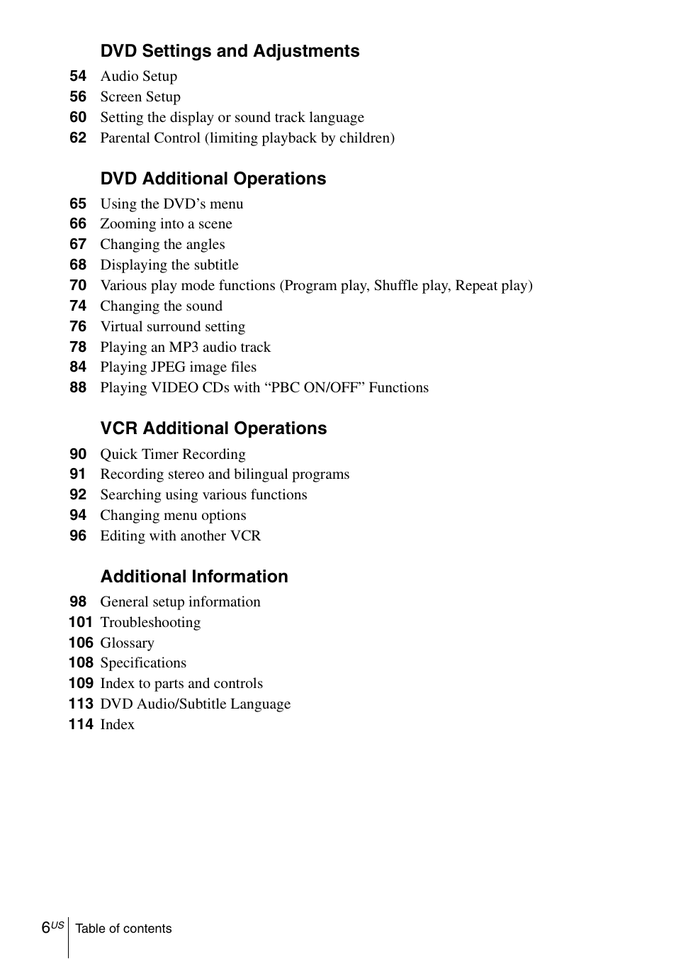 Sony SLV-D271PDVD User Manual | Page 6 / 132
