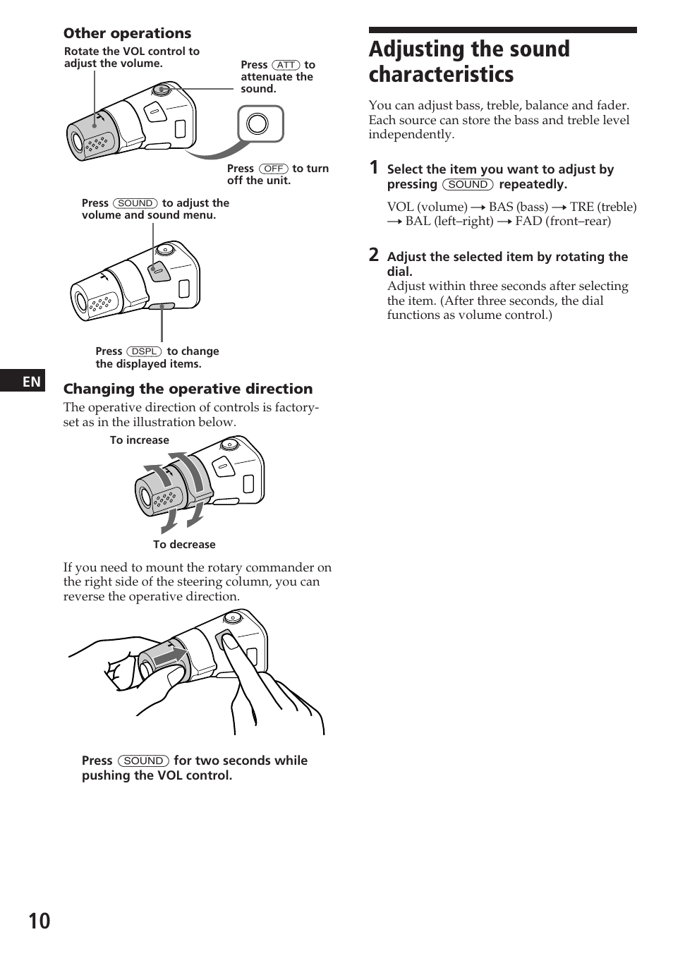 Adjusting the sound characteristics | Sony CDX-3180 User Manual | Page 10 / 68