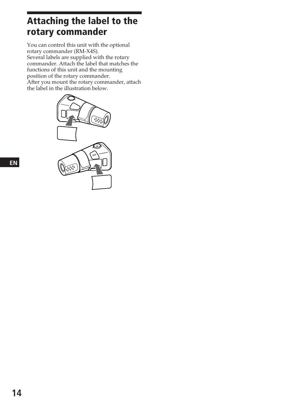 Attaching the label to the rotary commander | Sony CDX-3180 User Manual | Page 14 / 68