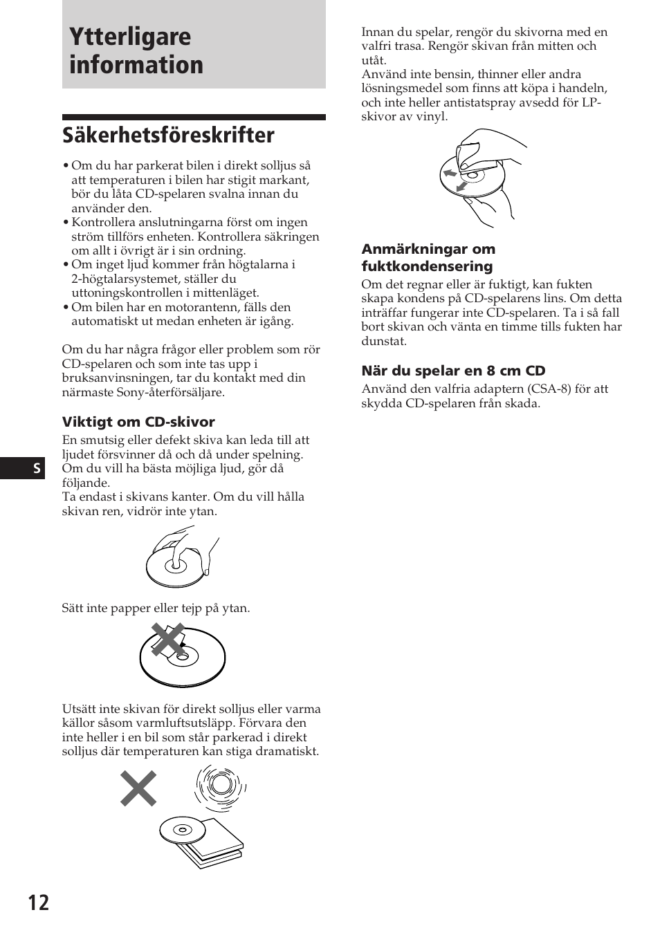 Ytterligare information, Säkerhetsföreskrifter | Sony CDX-3180 User Manual | Page 60 / 68