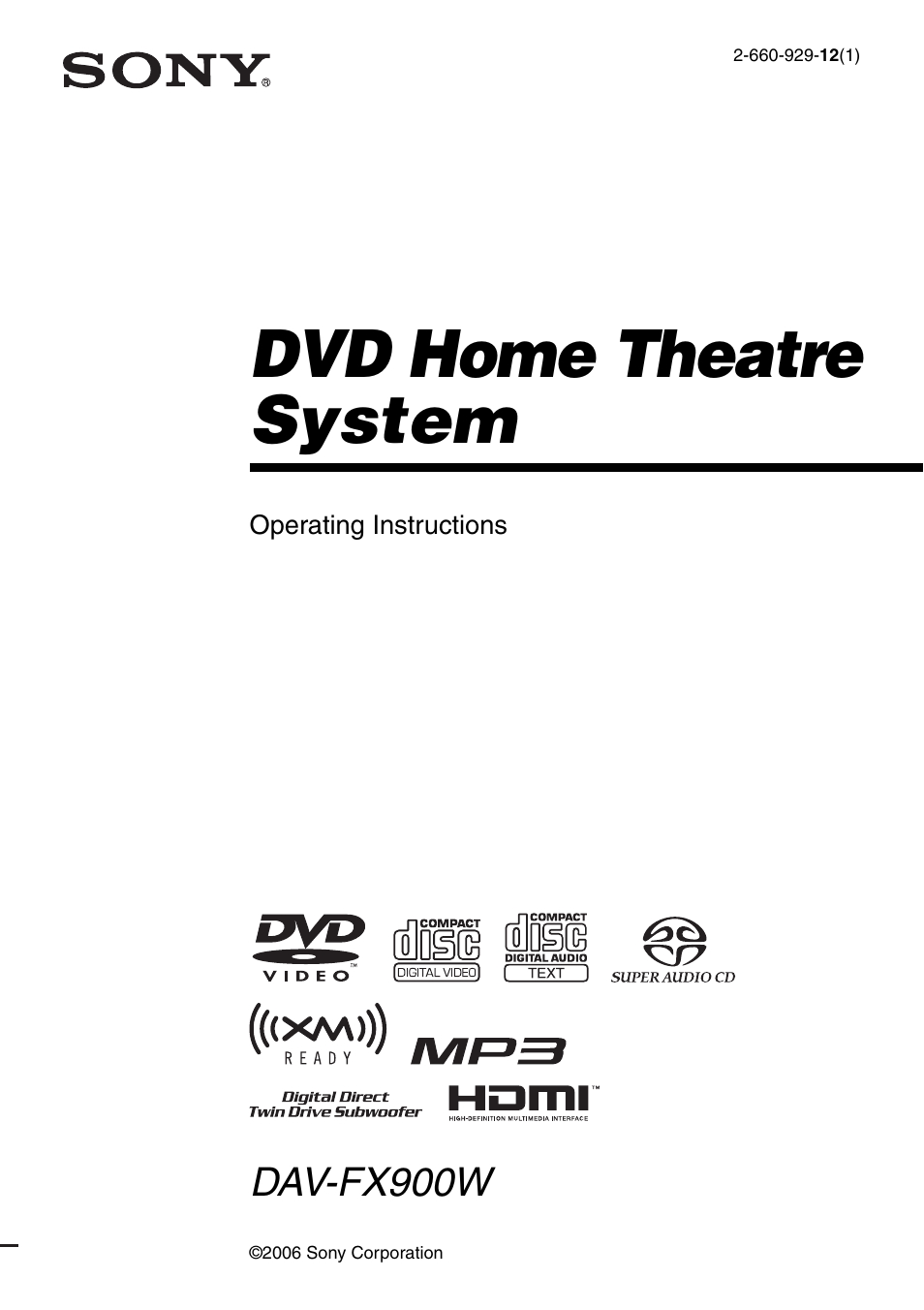 Sony DAV-FX900W User Manual | 112 pages
