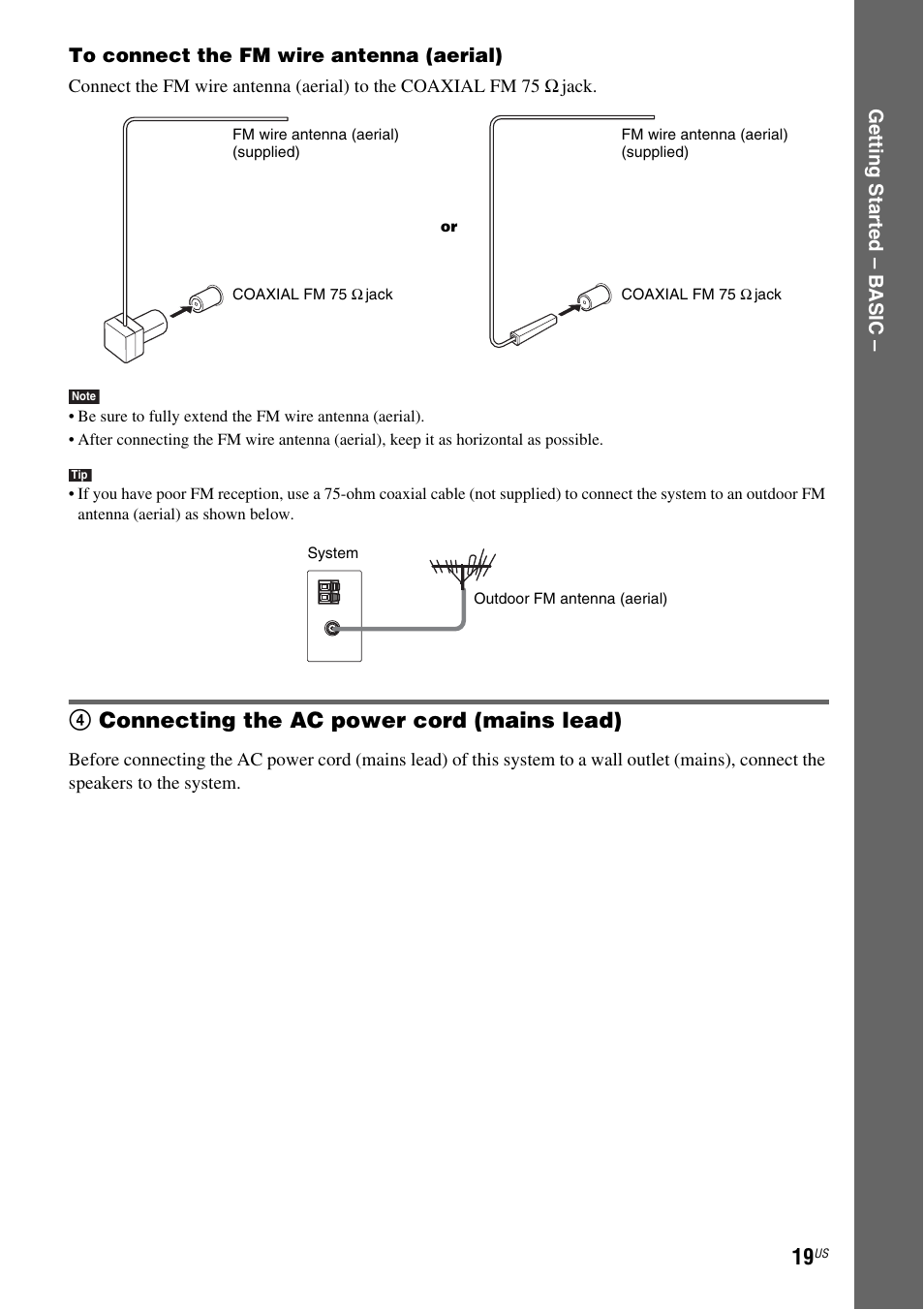 4 connecting the ac power cord (mains lead), 4connecting the ac power cord (mains lead) | Sony DAV-FX900W User Manual | Page 19 / 112