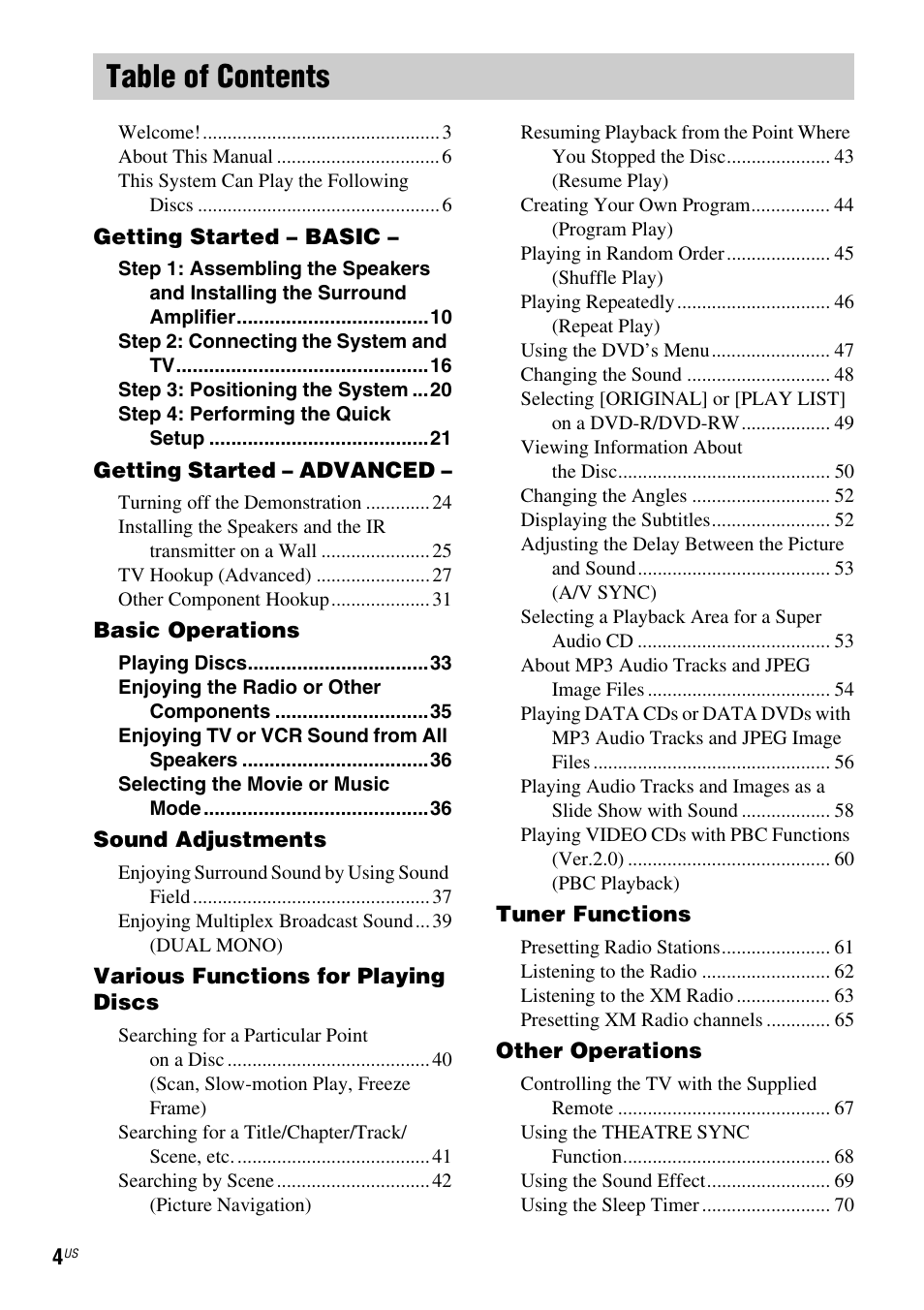 Sony DAV-FX900W User Manual | Page 4 / 112