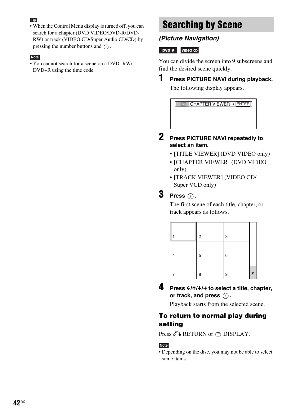 Searching by scene, Picture navigation) | Sony DAV-FX900W User Manual | Page 42 / 112