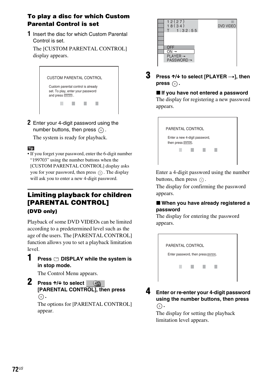 Limiting playback for children [parental control | Sony DAV-FX900W User Manual | Page 72 / 112