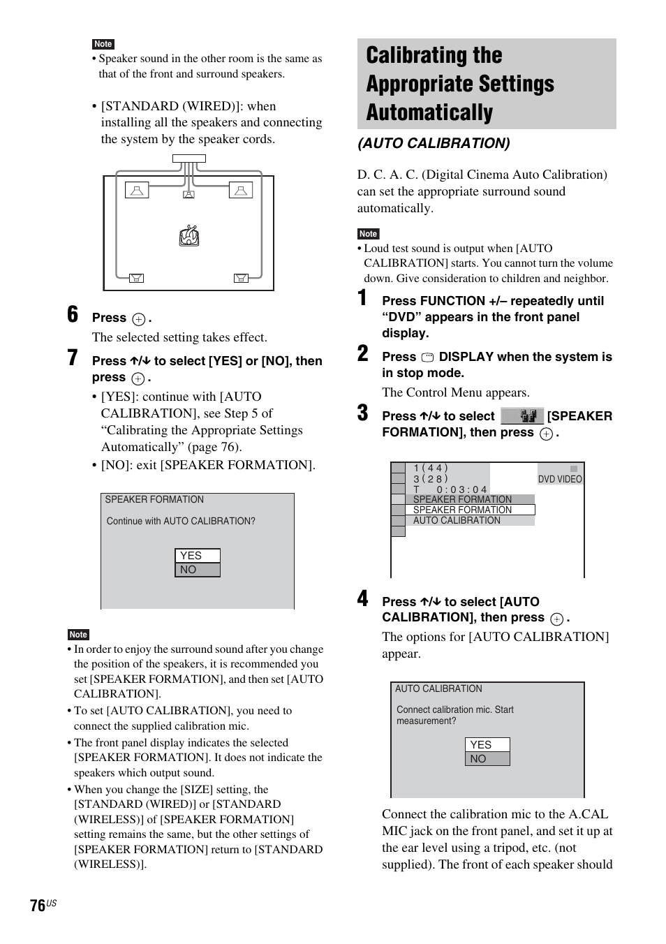 Calibrating the appropriate settings automatically, Calibrating the appropriate settings, Automatically (auto calibration) | Sony DAV-FX900W User Manual | Page 76 / 112