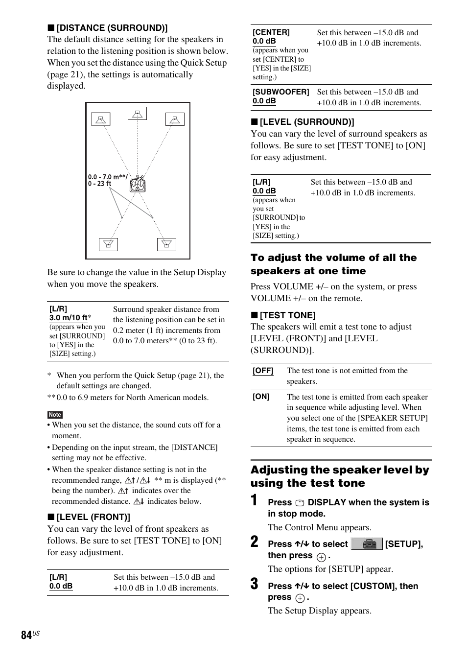 Adjusting the speaker level by using the test tone | Sony DAV-FX900W User Manual | Page 84 / 112