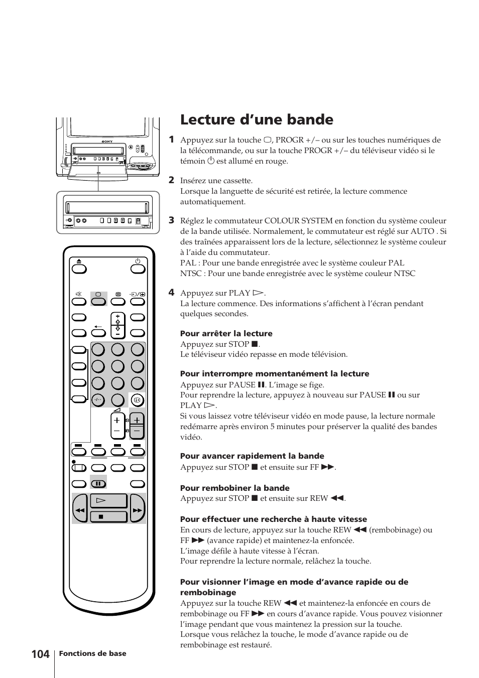 Lecture d’une bande | Sony Trinitron KV-14V4D User Manual | Page 104 / 210
