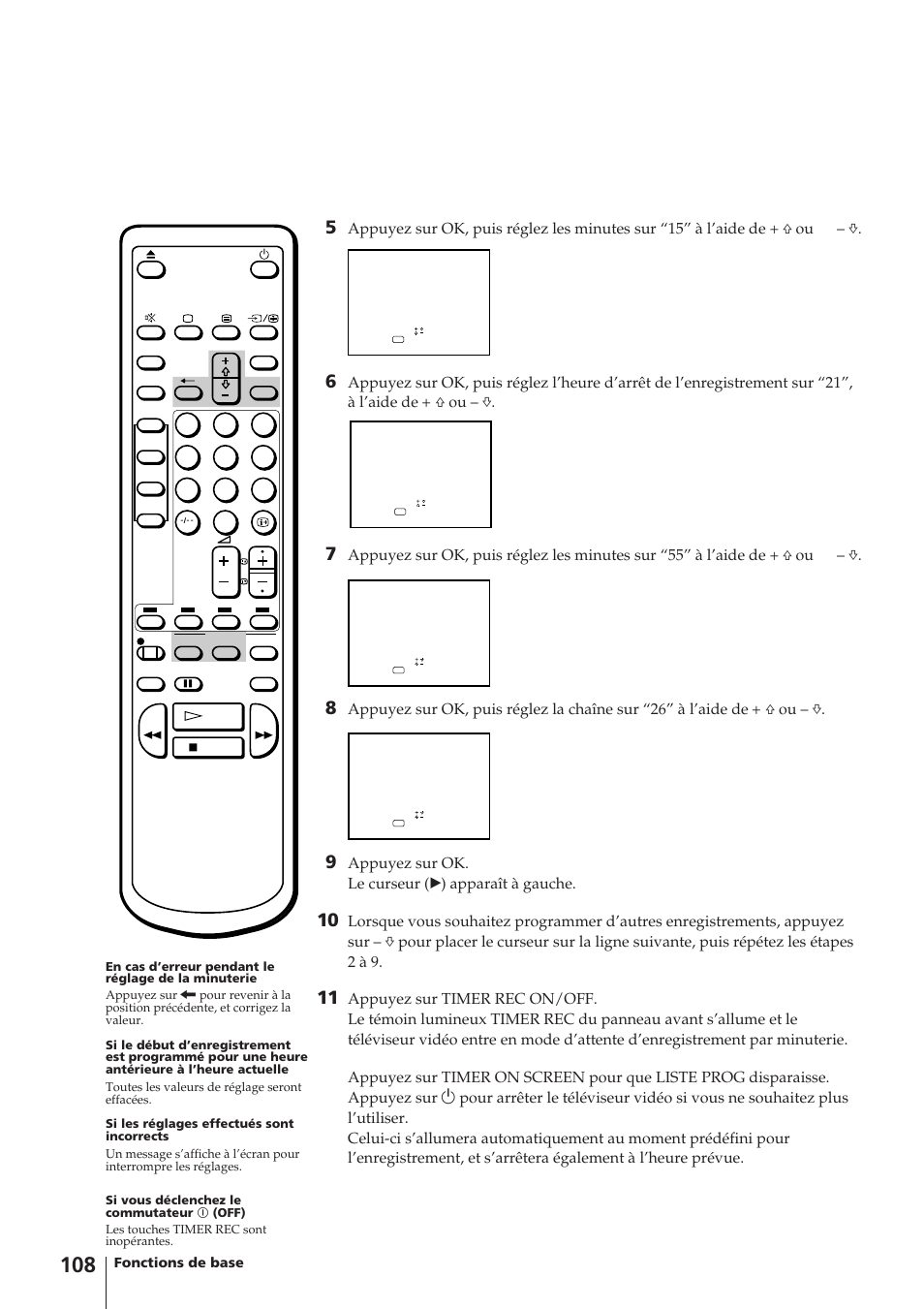 Appuyez sur ok. le curseur (z) apparaît à gauche, Fonctions de base | Sony Trinitron KV-14V4D User Manual | Page 108 / 210