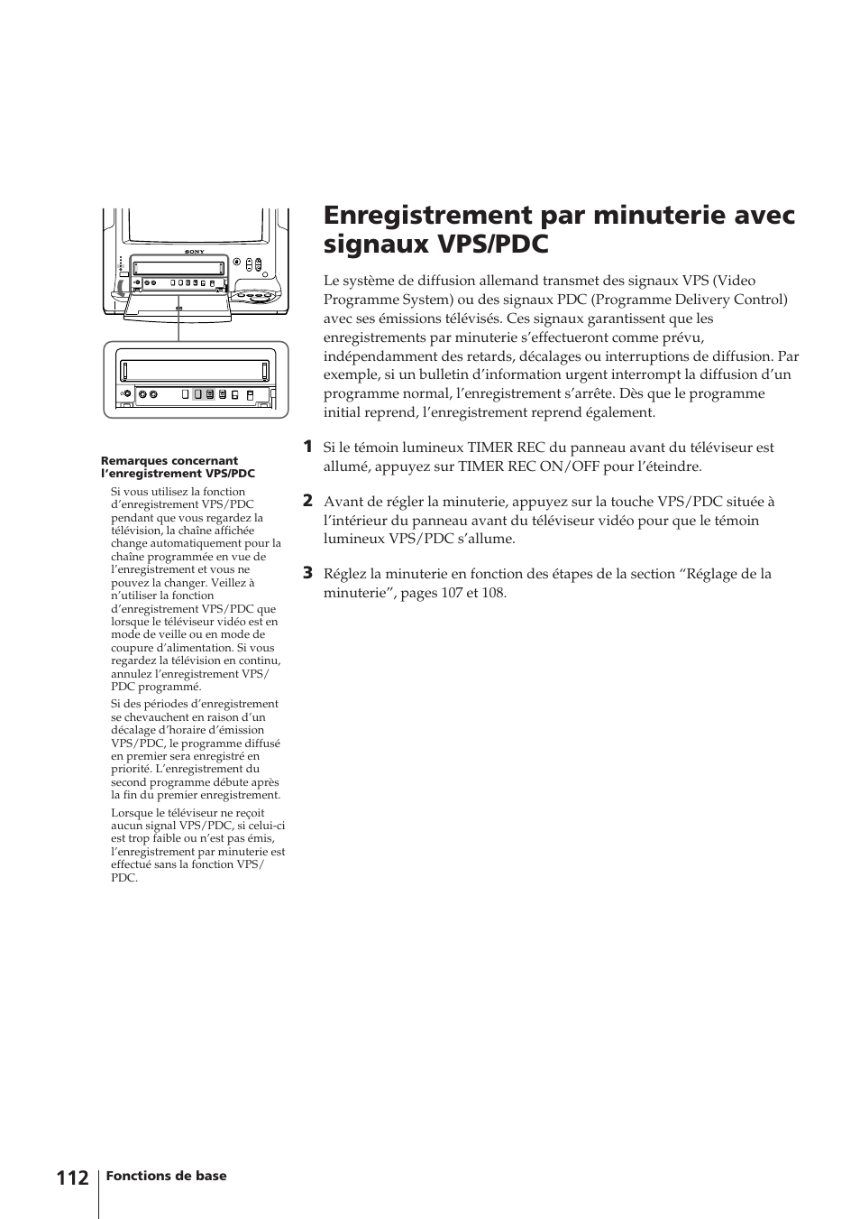 Enregistrement par minuterie avec signaux vps/pdc | Sony Trinitron KV-14V4D User Manual | Page 112 / 210