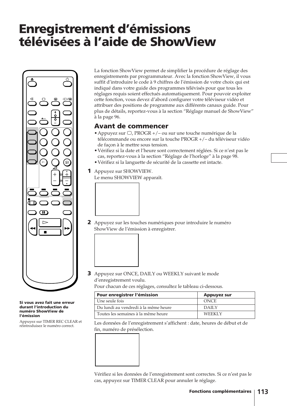 Avant de commencer, Appuyez sur showview. le menu showview apparaît | Sony Trinitron KV-14V4D User Manual | Page 113 / 210