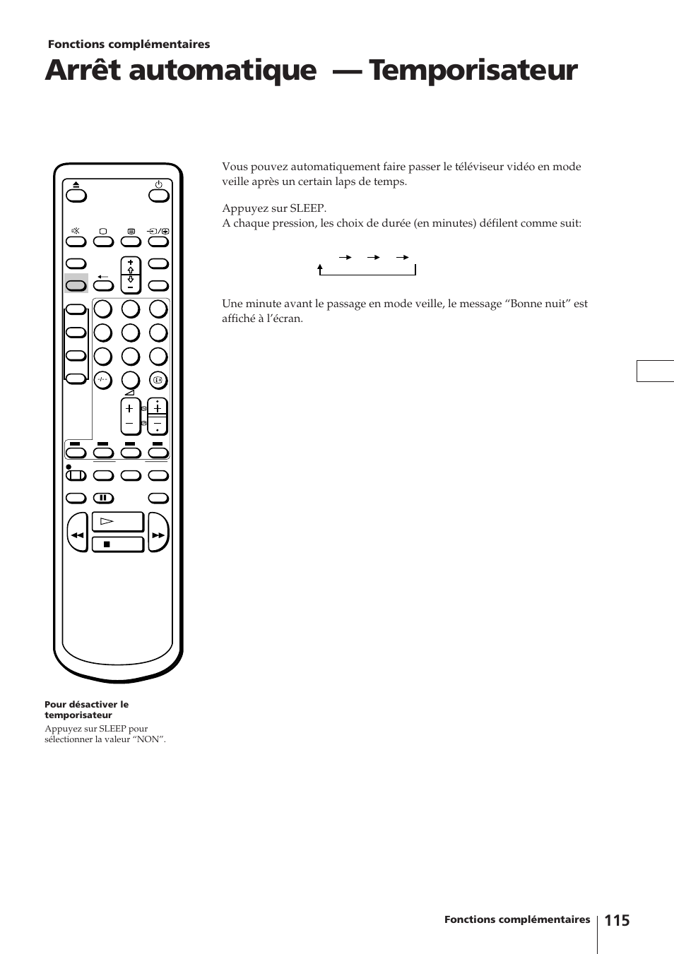 Arrêt automatique — temporisateur | Sony Trinitron KV-14V4D User Manual | Page 115 / 210