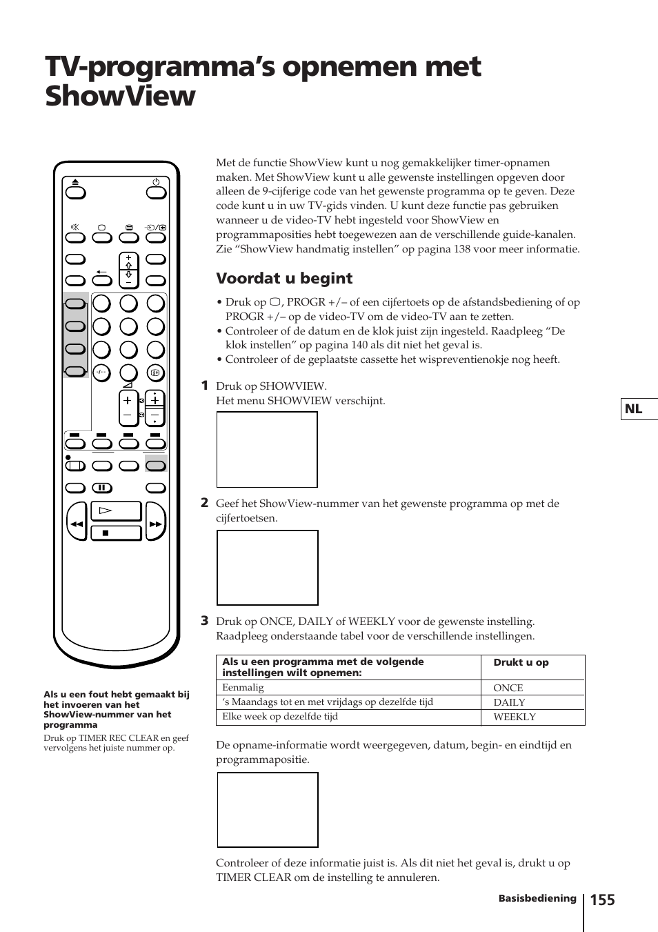 Tv-programma’s opnemen met showview, Voordat u begint, Druk op showview. het menu showview verschijnt | Sony Trinitron KV-14V4D User Manual | Page 155 / 210