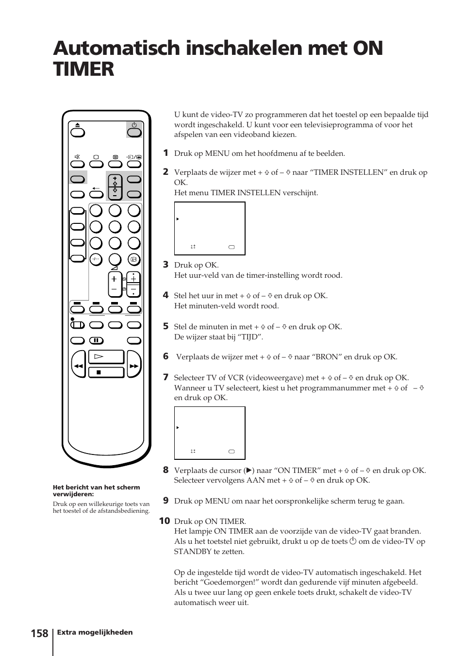 Automatisch inschakelen met on timer, Druk op menu om het hoofdmenu af te beelden | Sony Trinitron KV-14V4D User Manual | Page 158 / 210
