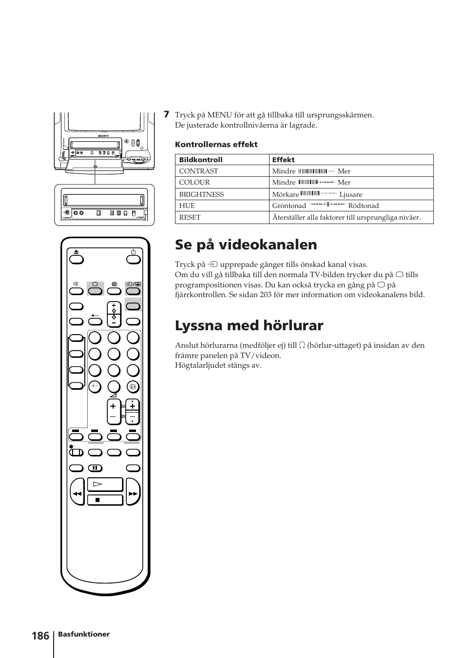 Se på videokanalen, Lyssna med hörlurar | Sony Trinitron KV-14V4D User Manual | Page 186 / 210
