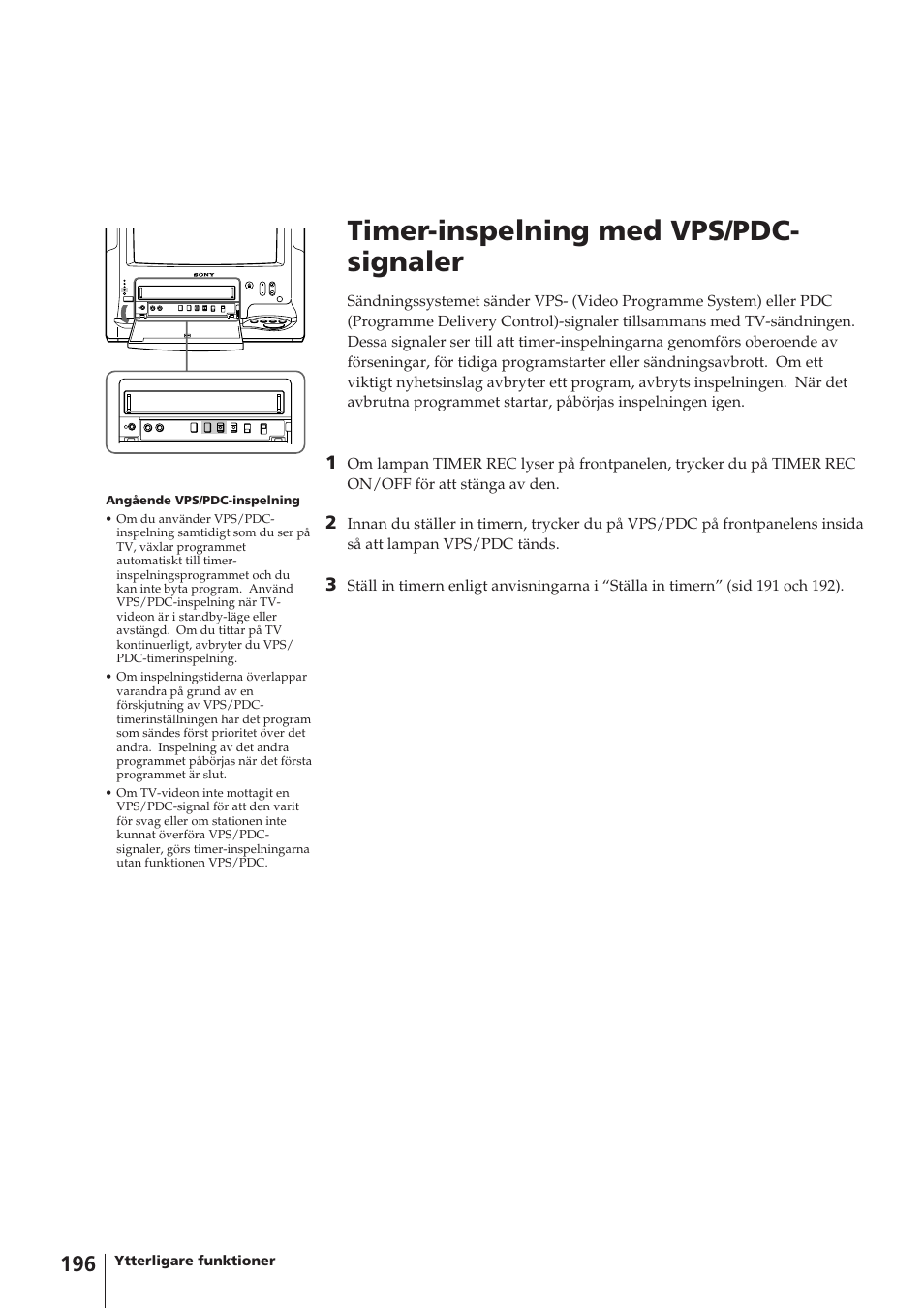 Timer-inspelning med vps/pdc- signaler | Sony Trinitron KV-14V4D User Manual | Page 196 / 210