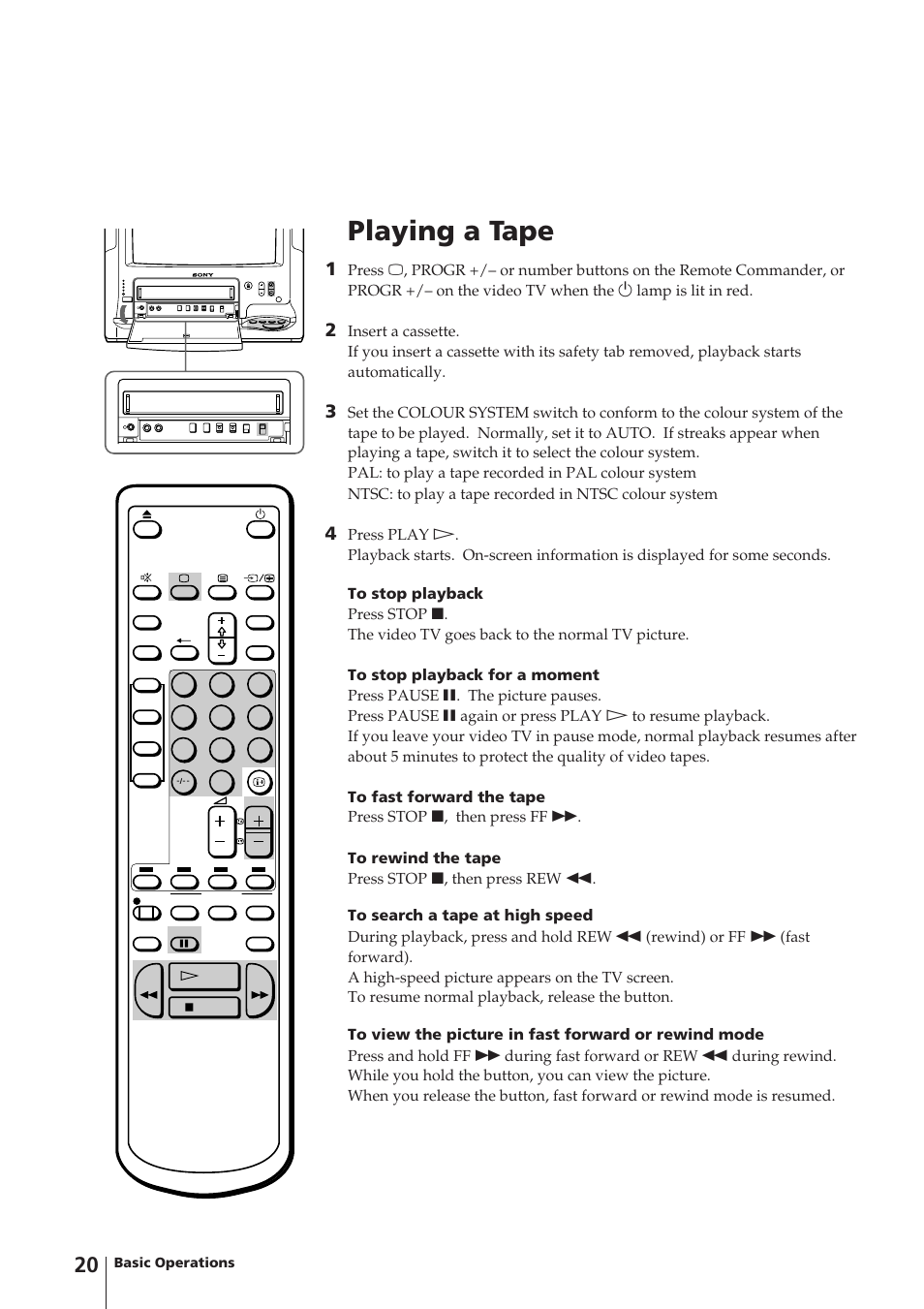 Playing a tape | Sony Trinitron KV-14V4D User Manual | Page 20 / 210