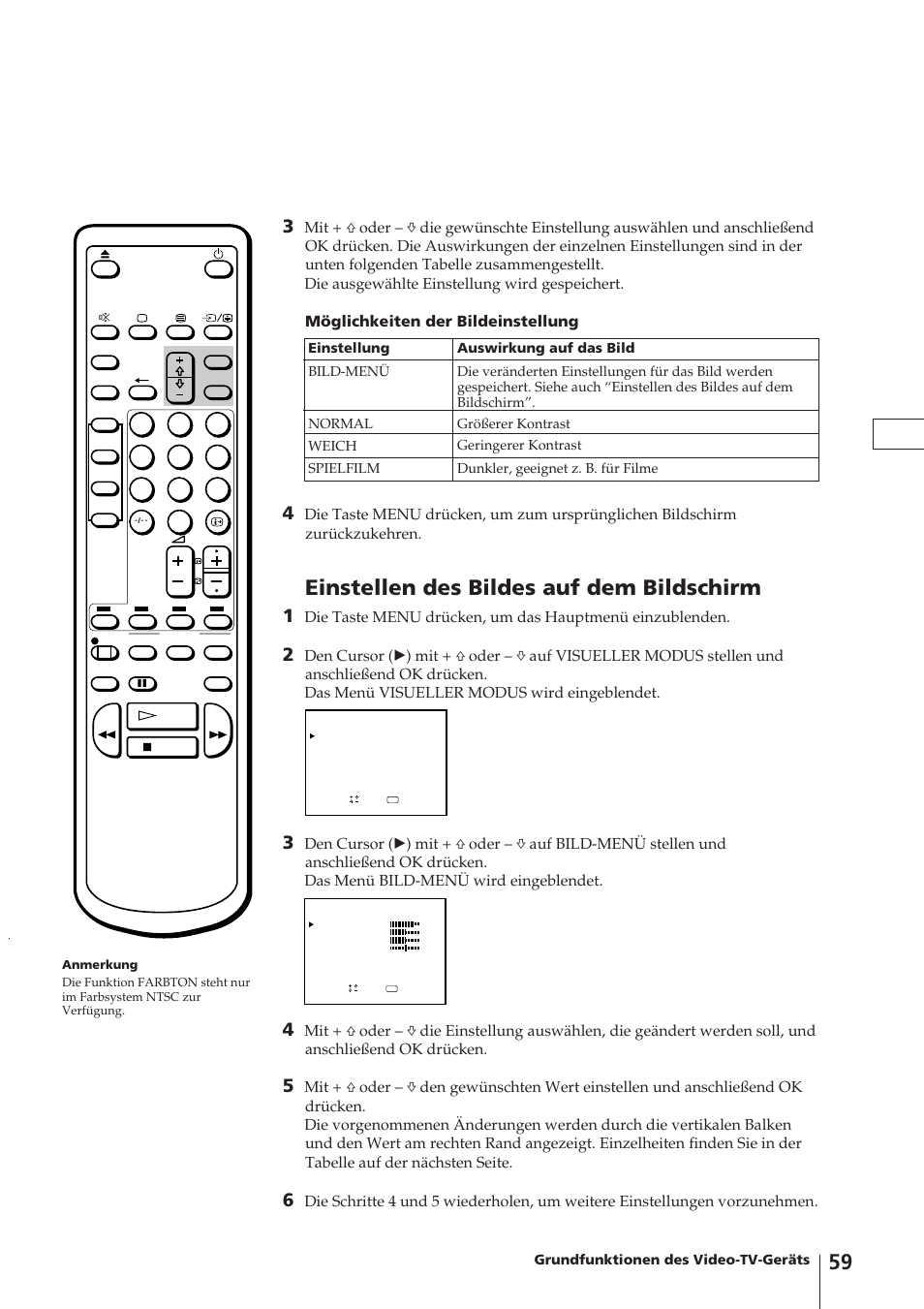 Einstellen des bildes auf dem bildschirm | Sony Trinitron KV-14V4D User Manual | Page 59 / 210