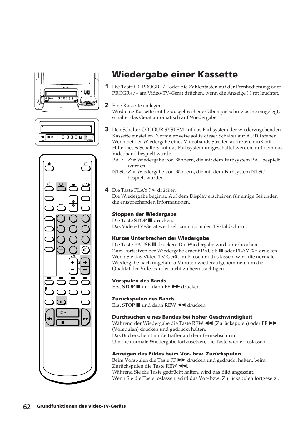 Wiedergabe einer kassette | Sony Trinitron KV-14V4D User Manual | Page 62 / 210