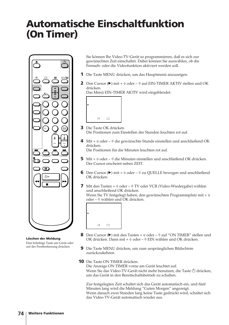Automatische einschaltfunktion (on timer) | Sony Trinitron KV-14V4D User Manual | Page 74 / 210