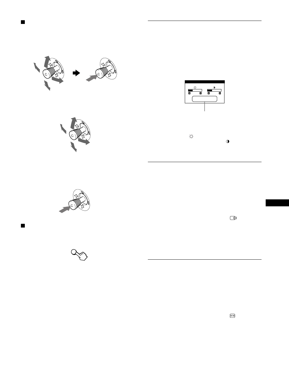 Ajuste del brillo y del contraste, Ajuste del centrado de la imagen (centr), Ajuste del tamaño de la imagen (tamaño) | Sony GDM-F400T9 User Manual | Page 59 / 84