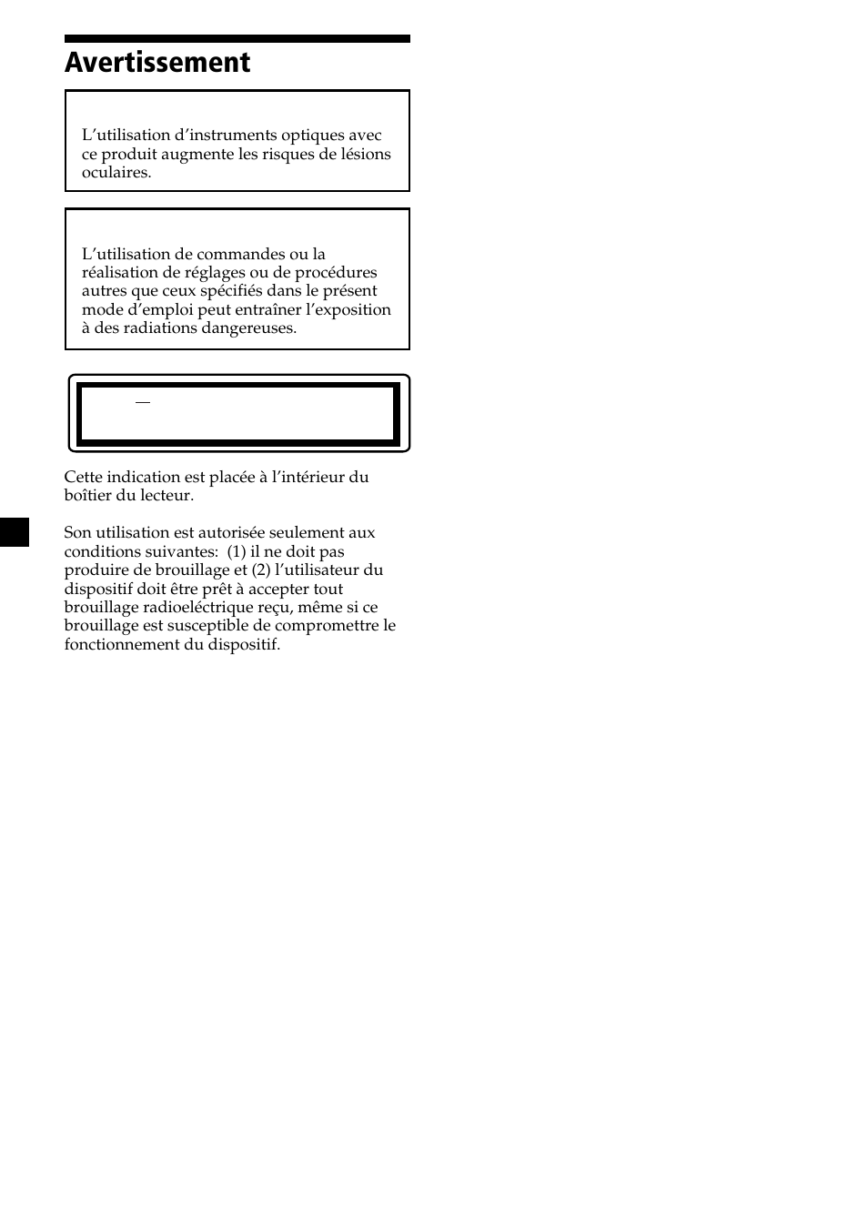 Avertissement | Sony MV-65ST User Manual | Page 38 / 112