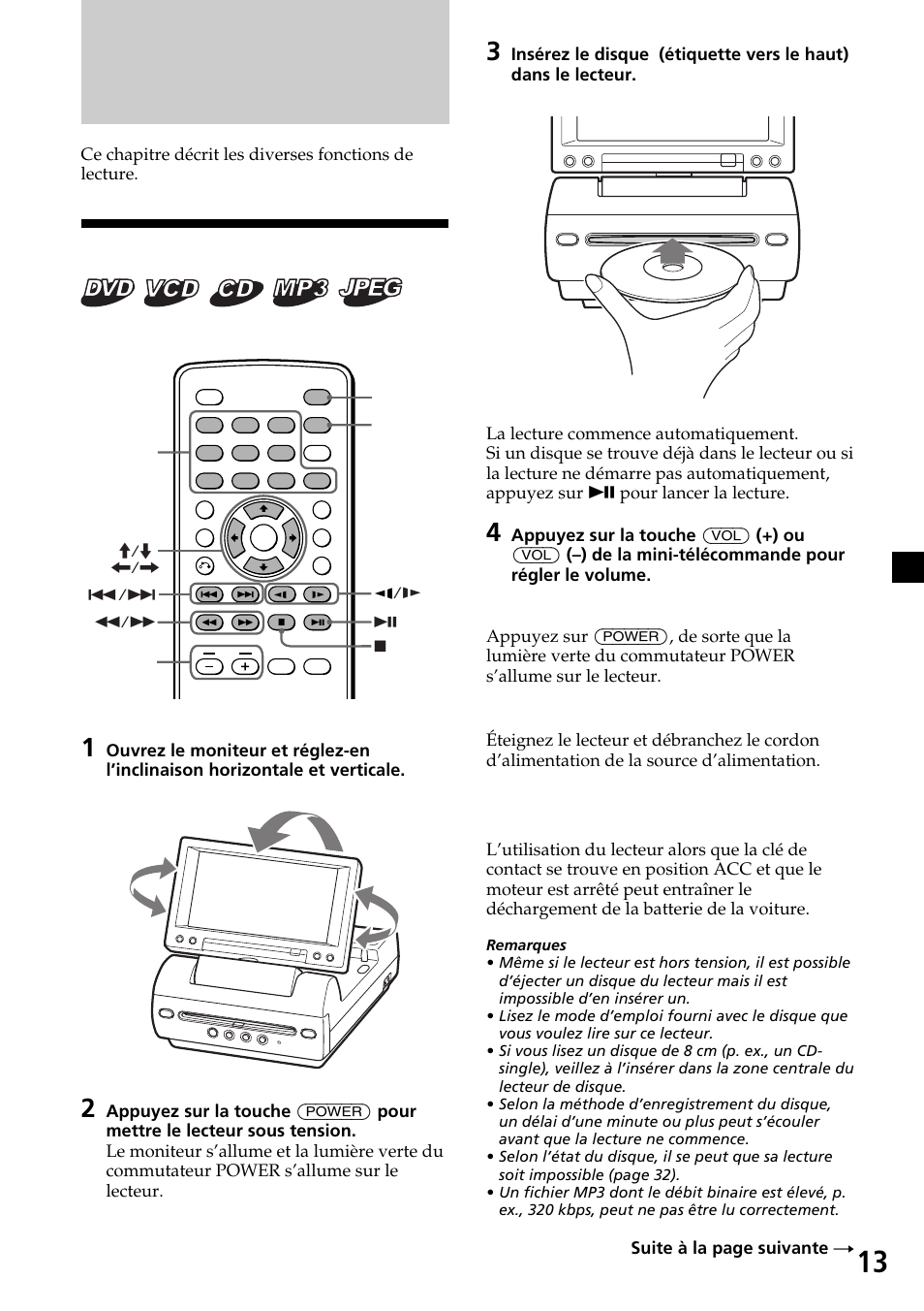 Divers modes de lecture, Lecture d’un disque, Pour mettre le lecteur hors tension | Après l’utilisation | Sony MV-65ST User Manual | Page 49 / 112