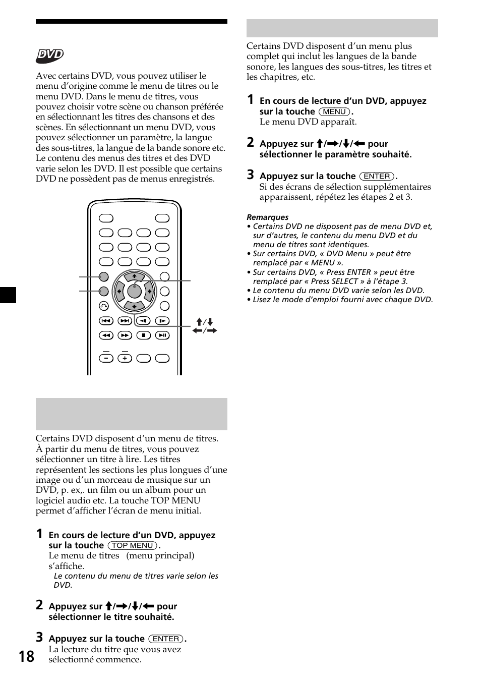 Utilisation d’un menu dvd, Utilisation de la touche top menu, Utilisation de la touche menu | Sony MV-65ST User Manual | Page 54 / 112
