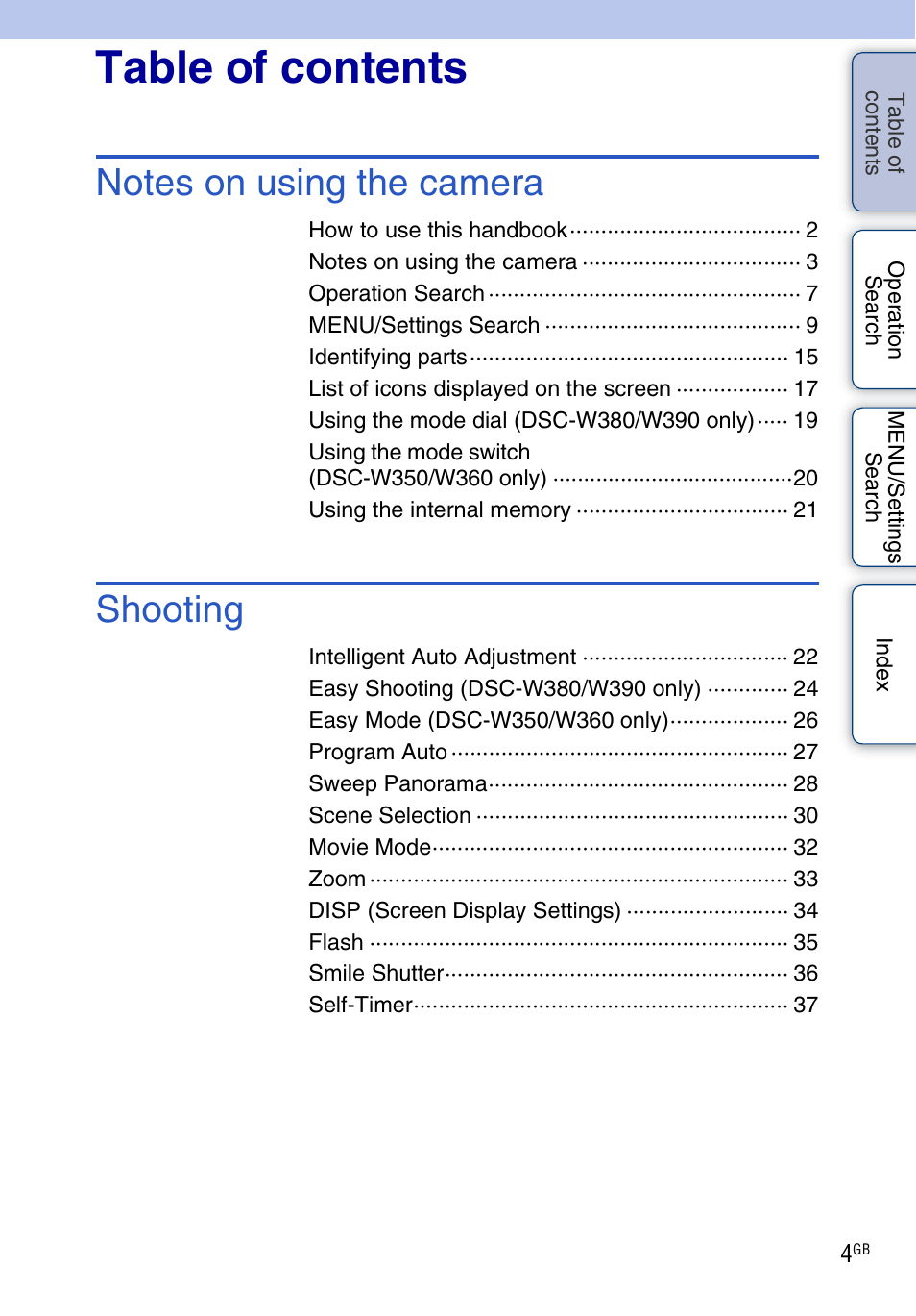 Sony Cyber-shot 4-162-397-11(1) User Manual | Page 4 / 137