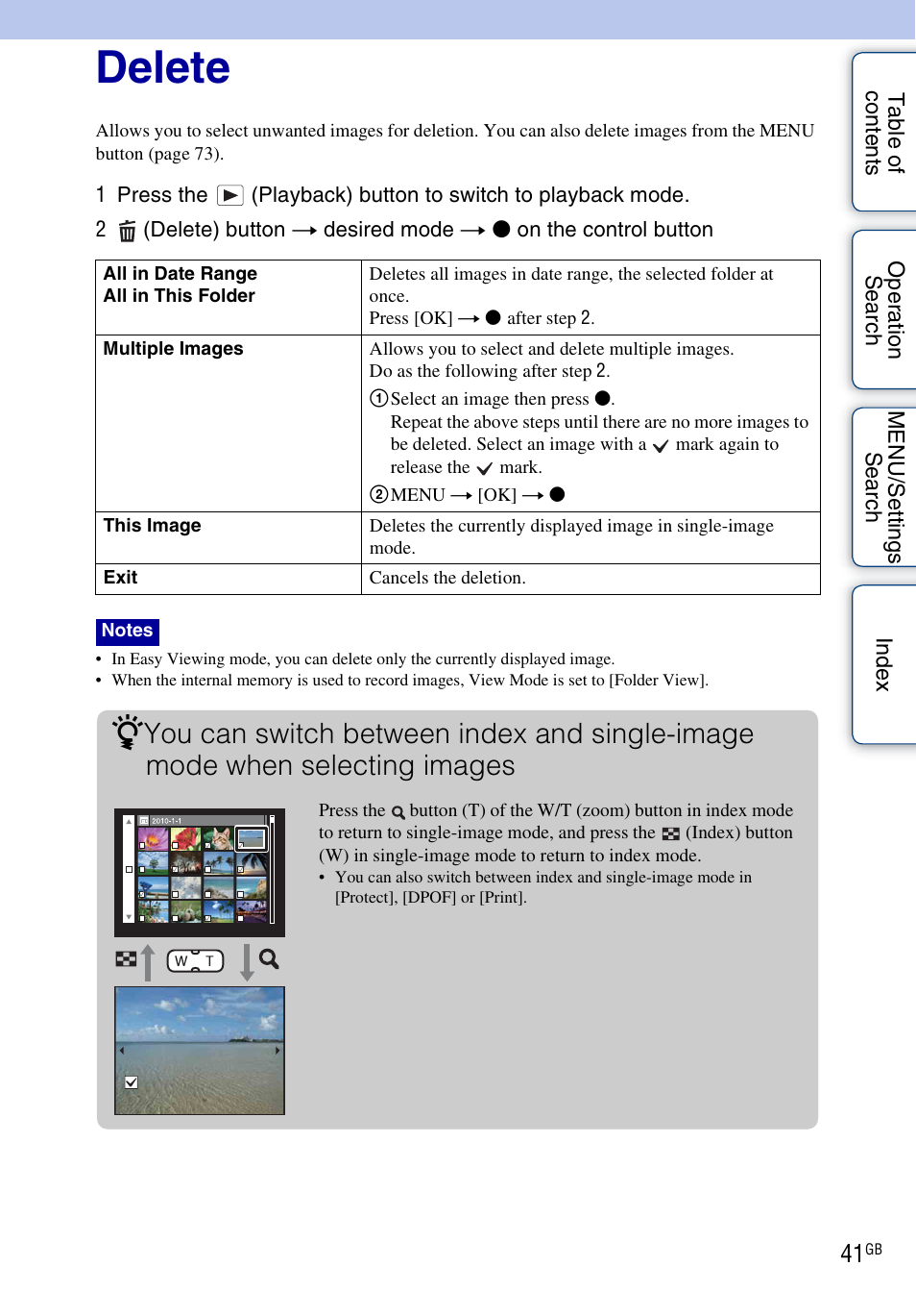 Delete | Sony Cyber-shot 4-162-397-11(1) User Manual | Page 41 / 137