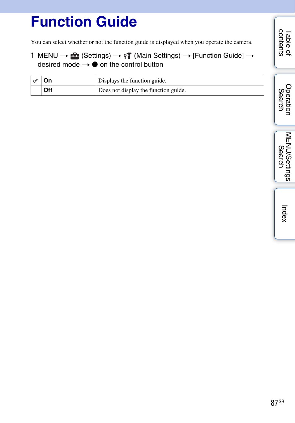 Function guide | Sony Cyber-shot 4-162-397-11(1) User Manual | Page 87 / 137