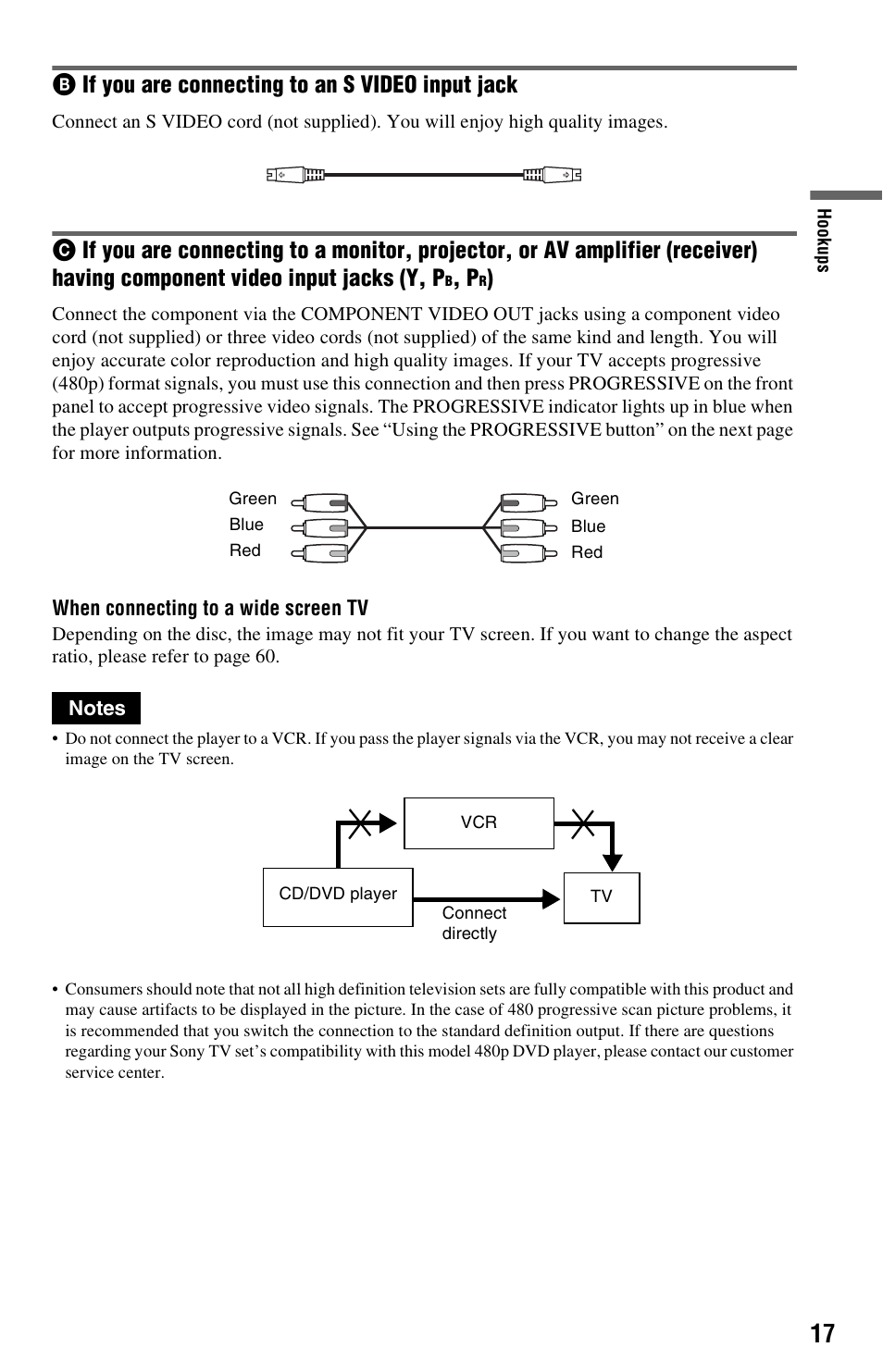 Tor (17, Bif you are connecting to an s video input jack | Sony DVP-NS725P User Manual | Page 17 / 72