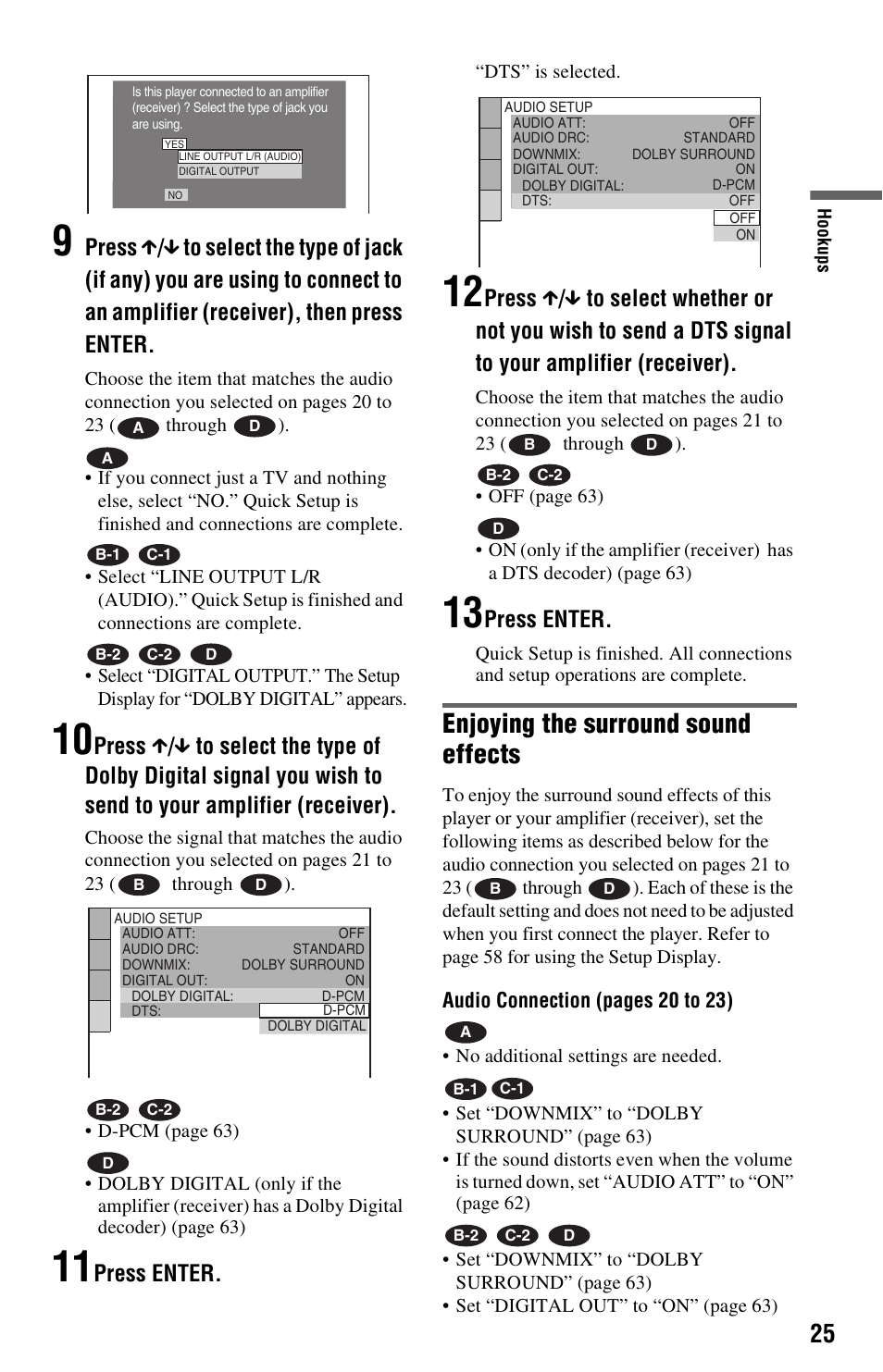 Enjoying the surround sound effects, Press enter | Sony DVP-NS725P User Manual | Page 25 / 72