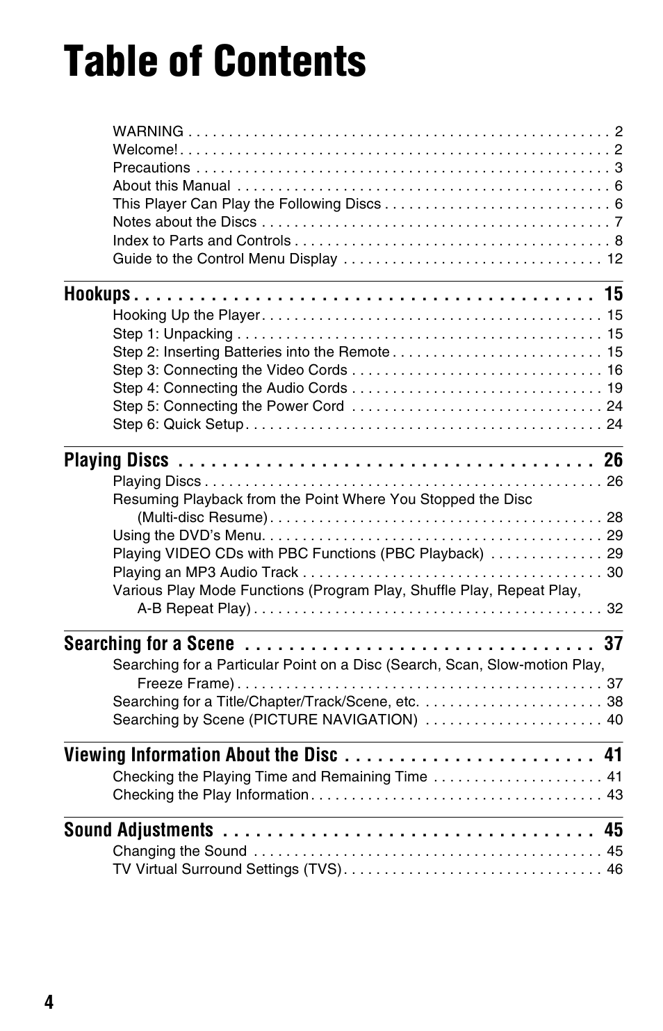 Sony DVP-NS725P User Manual | Page 4 / 72