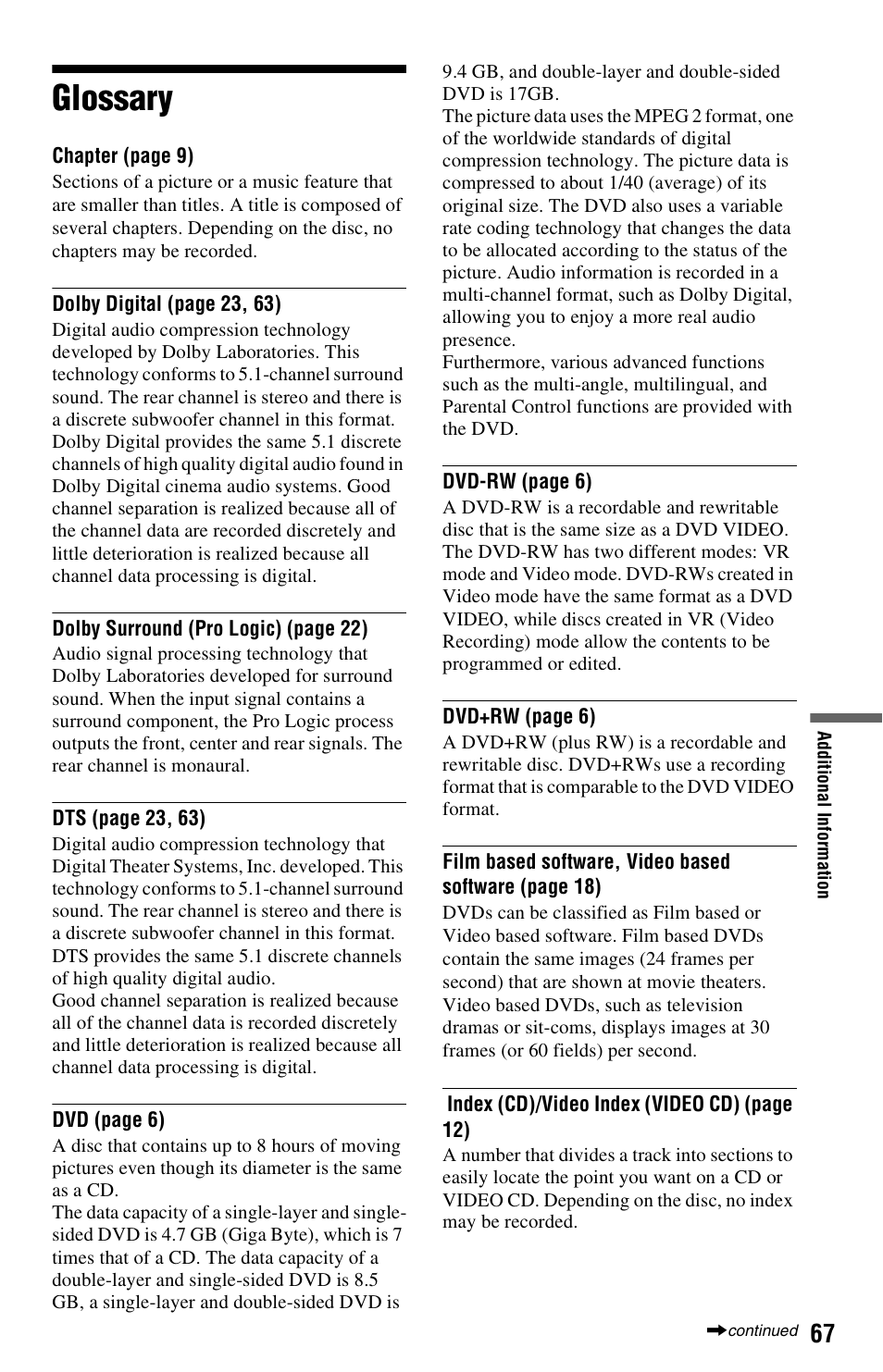 Glossary | Sony DVP-NS725P User Manual | Page 67 / 72