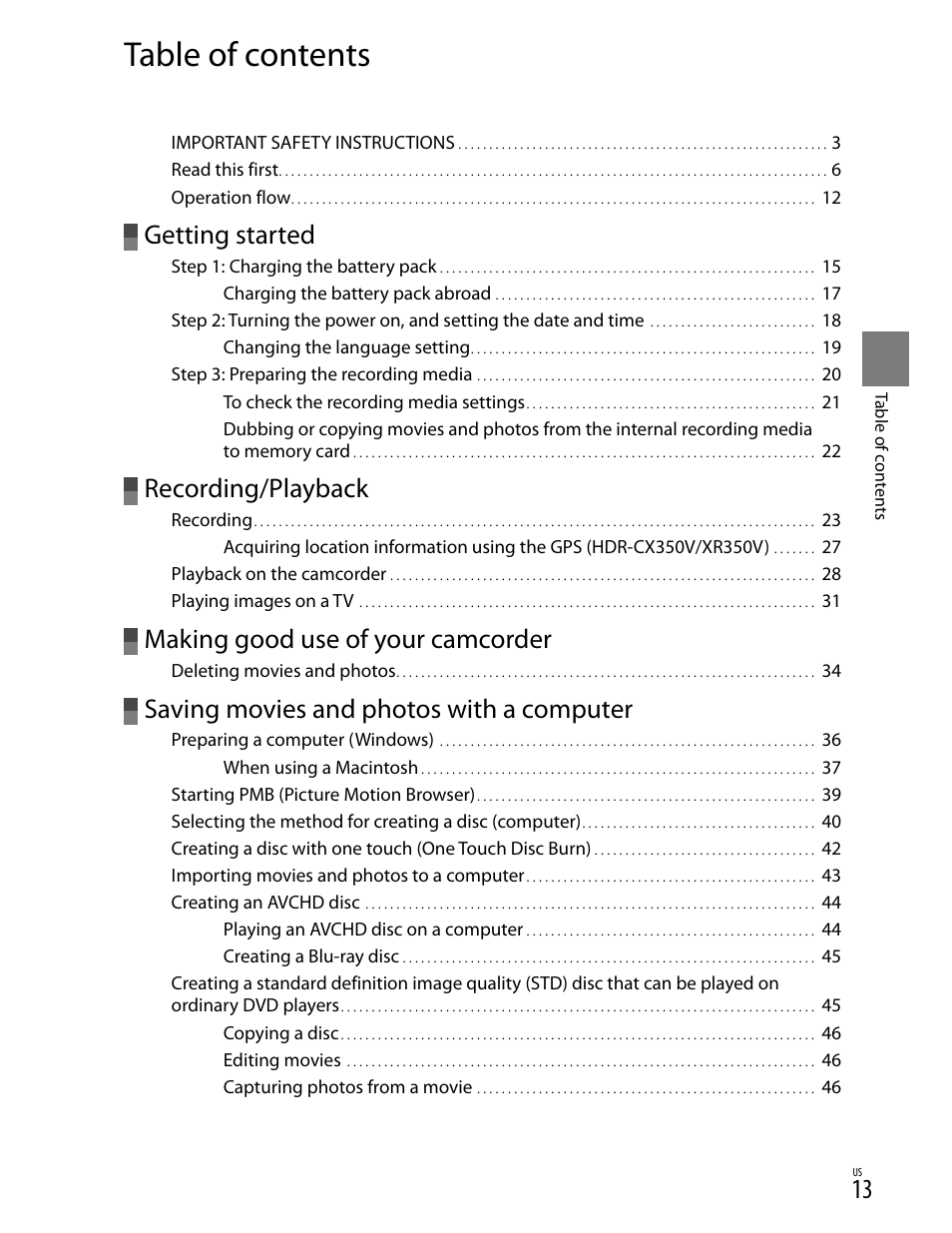 Sony HD-RCX300 User Manual | Page 13 / 223