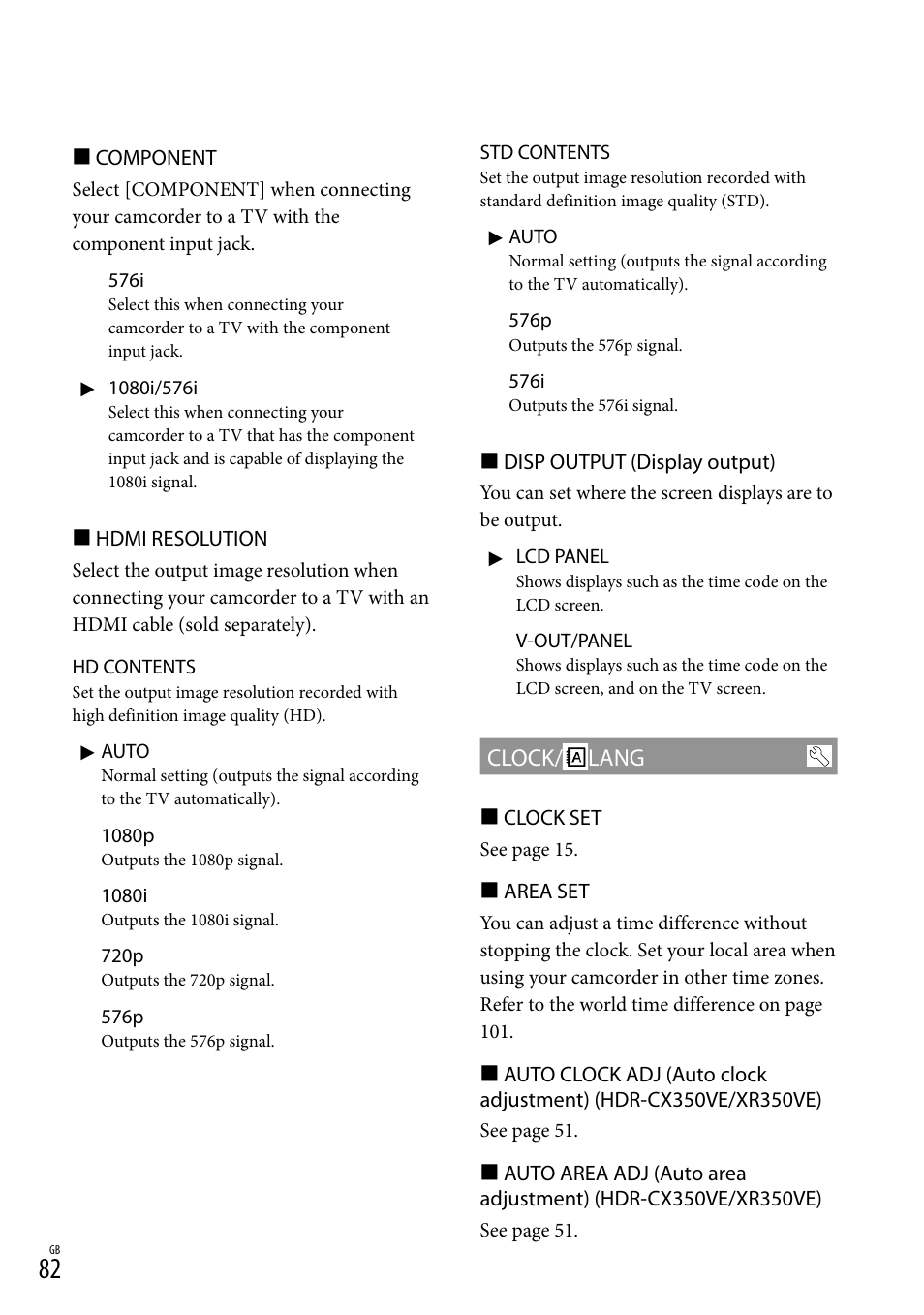 Clock/ lang | Sony HD-RCX300 User Manual | Page 160 / 223