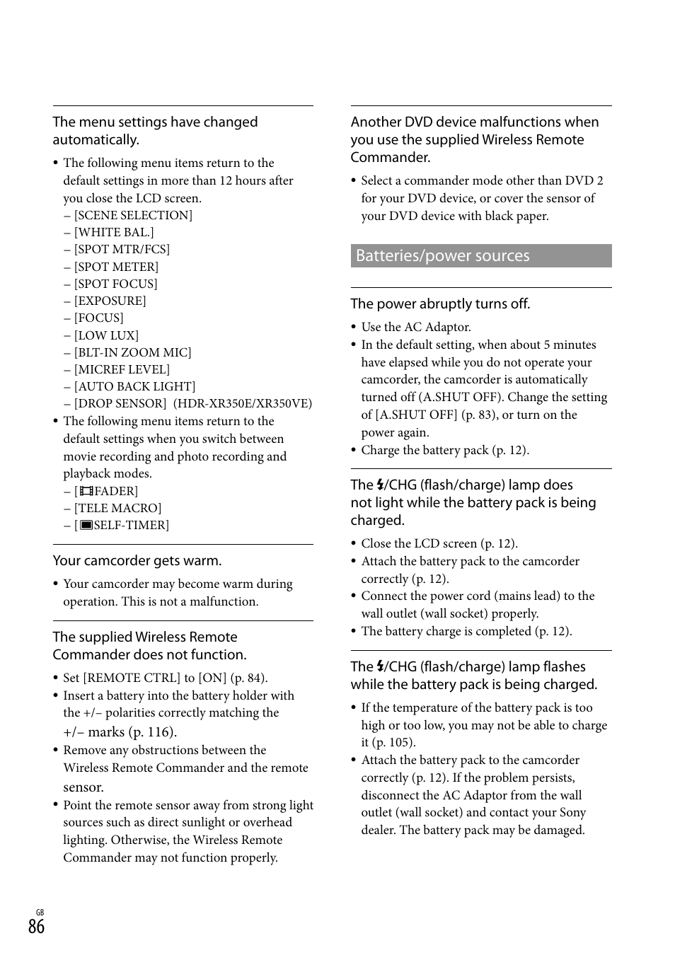 Batteries/power sources | Sony HD-RCX300 User Manual | Page 164 / 223