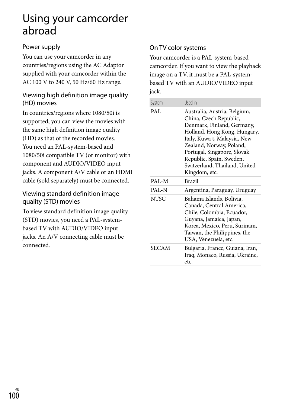 Using abroad, Using your camcorder abroad | Sony HD-RCX300 User Manual | Page 178 / 223