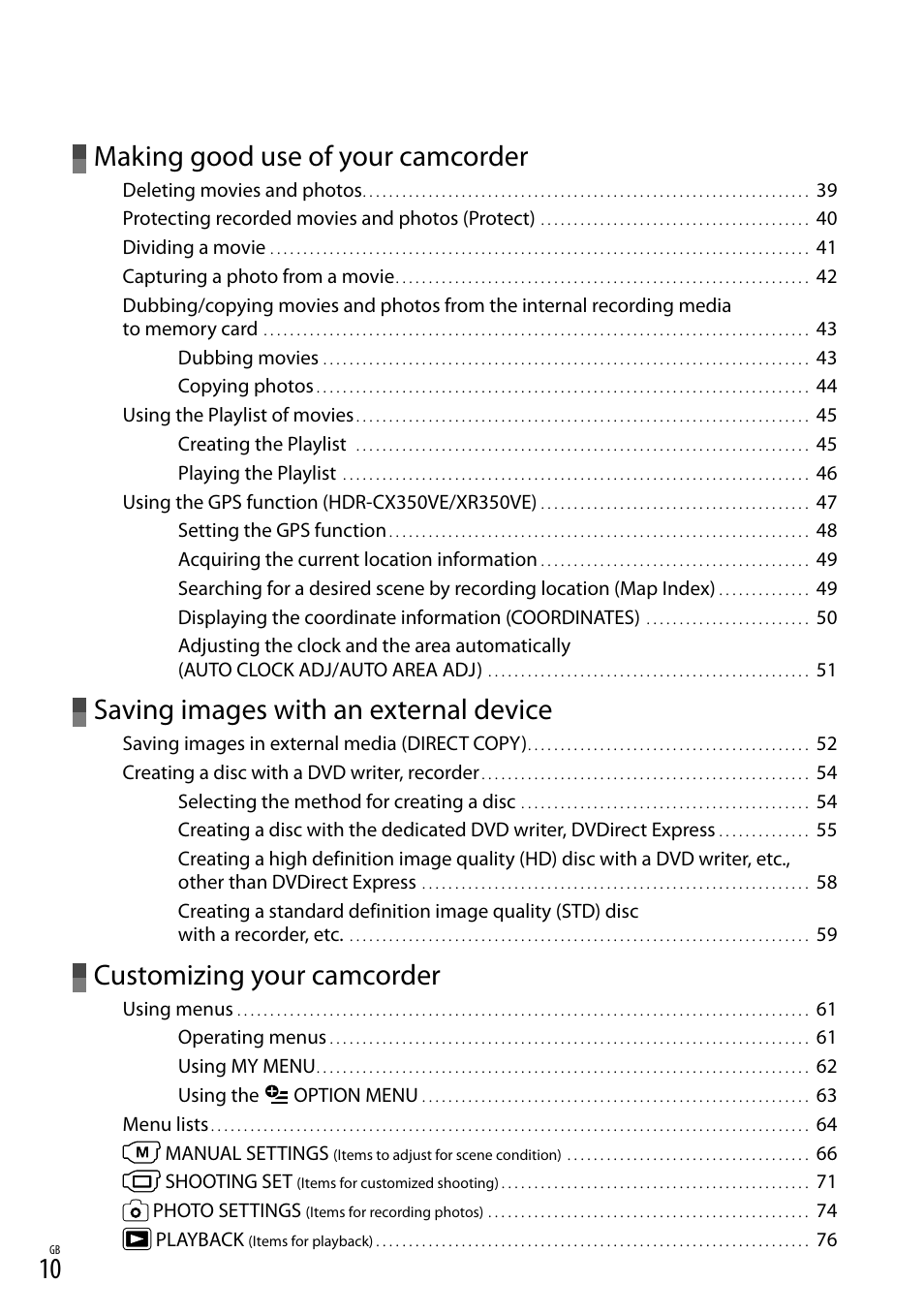 Making good use of your camcorder, Saving images with an external device, Customizing your camcorder | Sony HD-RCX300 User Manual | Page 88 / 223