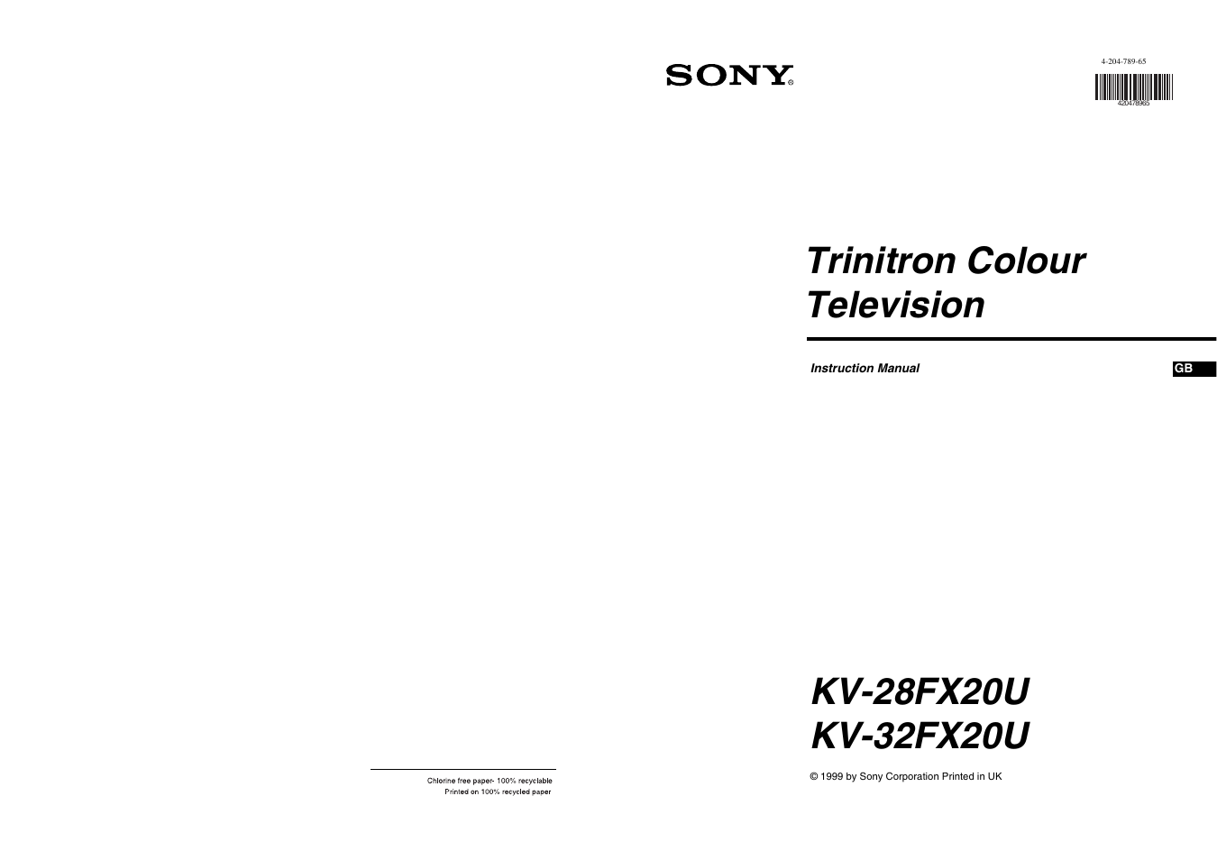 Sony FD Trinitron KV-28FX20U User Manual | 30 pages