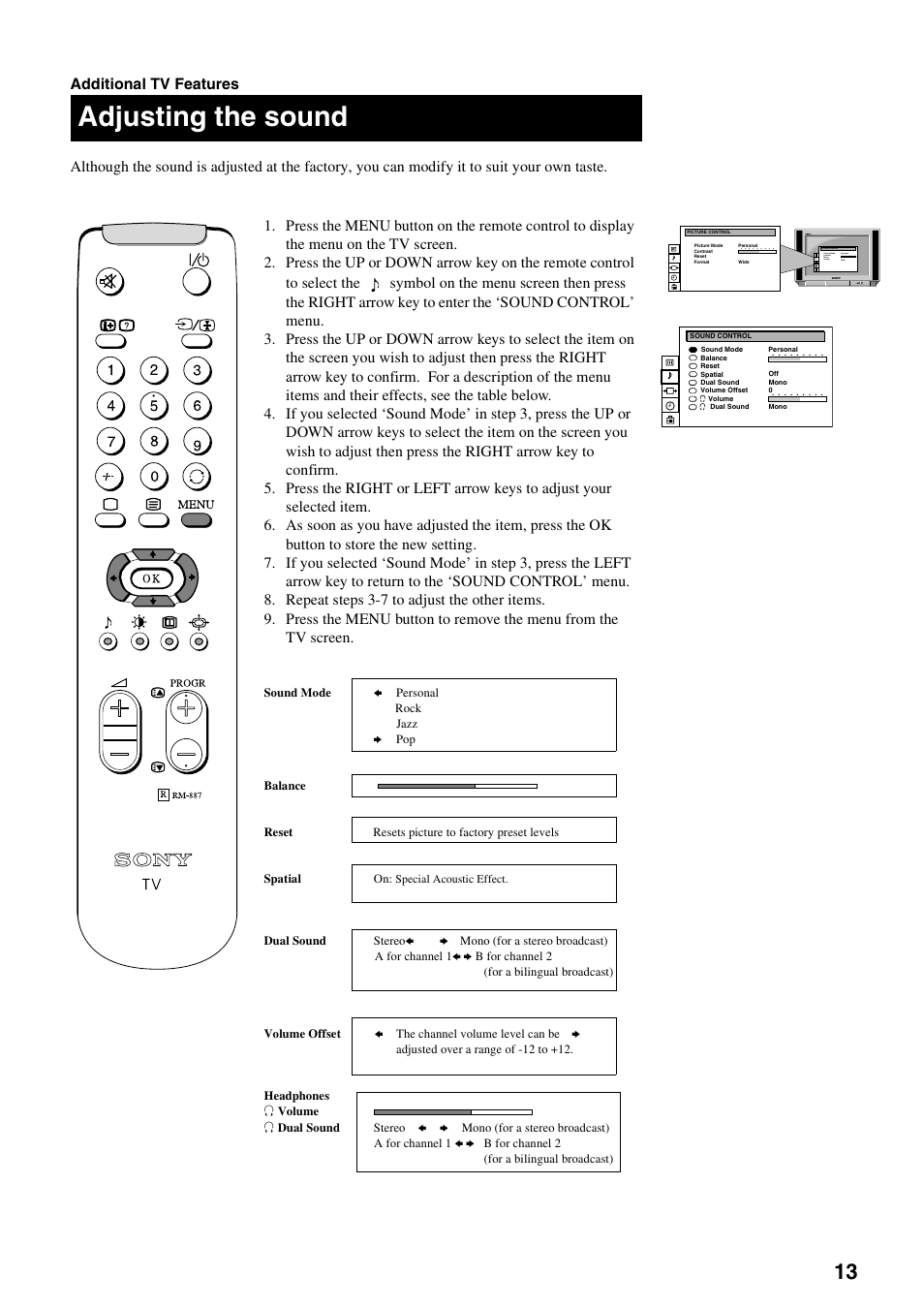 Adjusting the sound | Sony FD Trinitron KV-28FX20U User Manual | Page 15 / 30