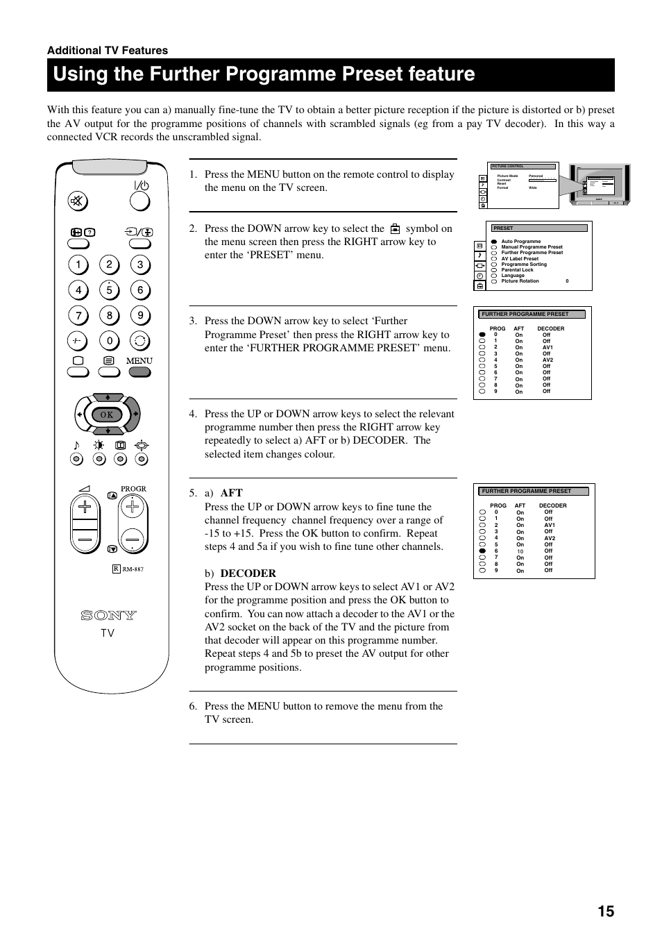 Using the further programme preset feature | Sony FD Trinitron KV-28FX20U User Manual | Page 17 / 30